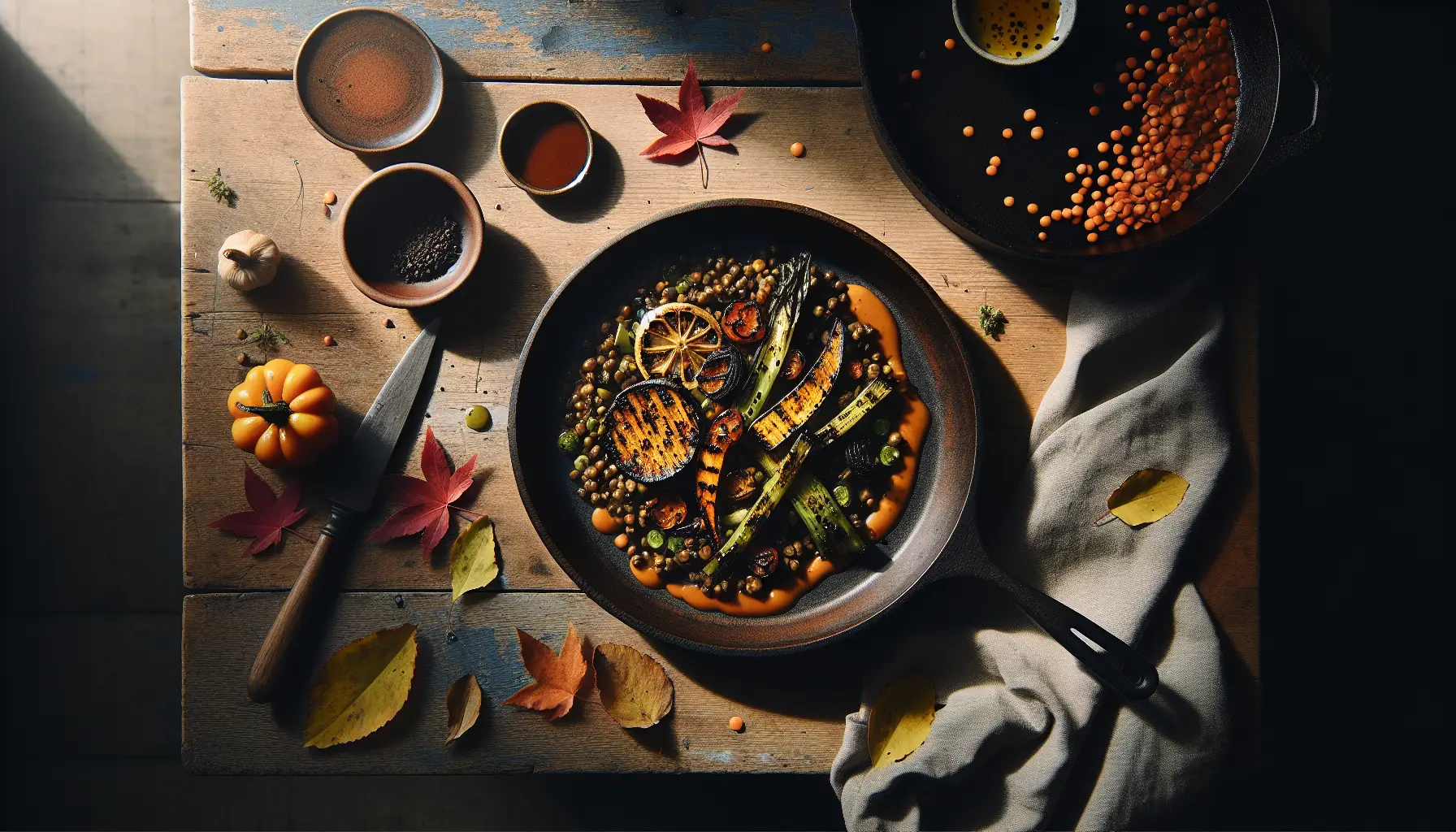 Charred Fall Vegetable and Lentil Medley with Smoky Maple Glaze plated