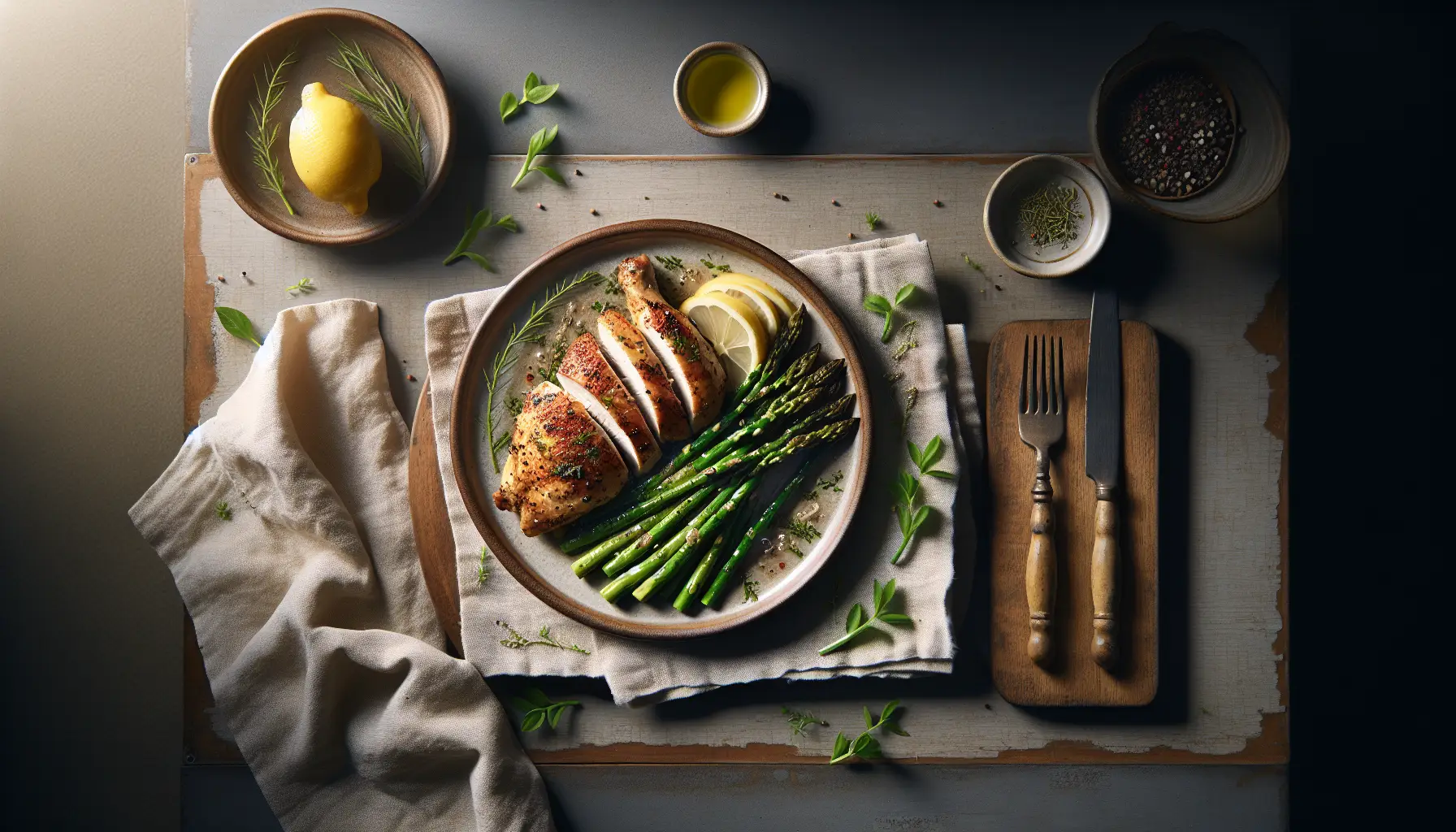 Roasted Lemon-Herb Chicken with Spring Asparagus plated