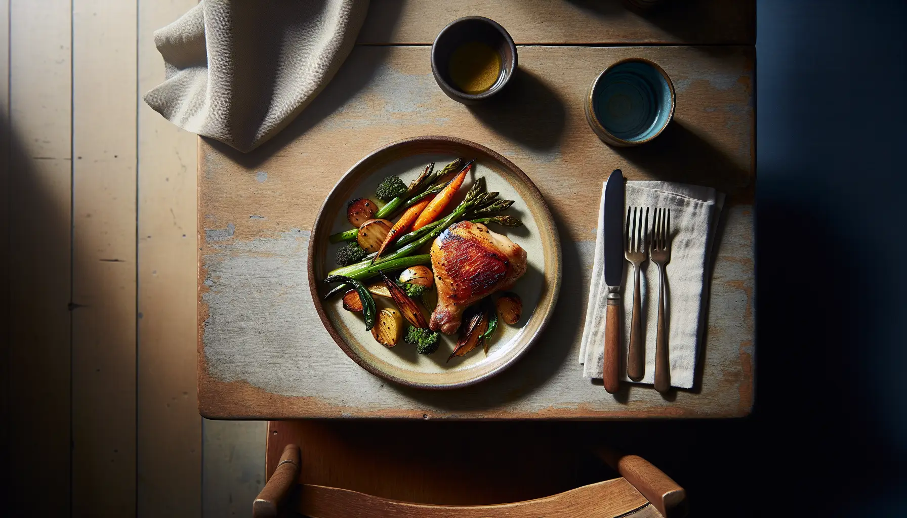 Pan-Seared Chicken Thighs with Roasted Spring Vegetables plated