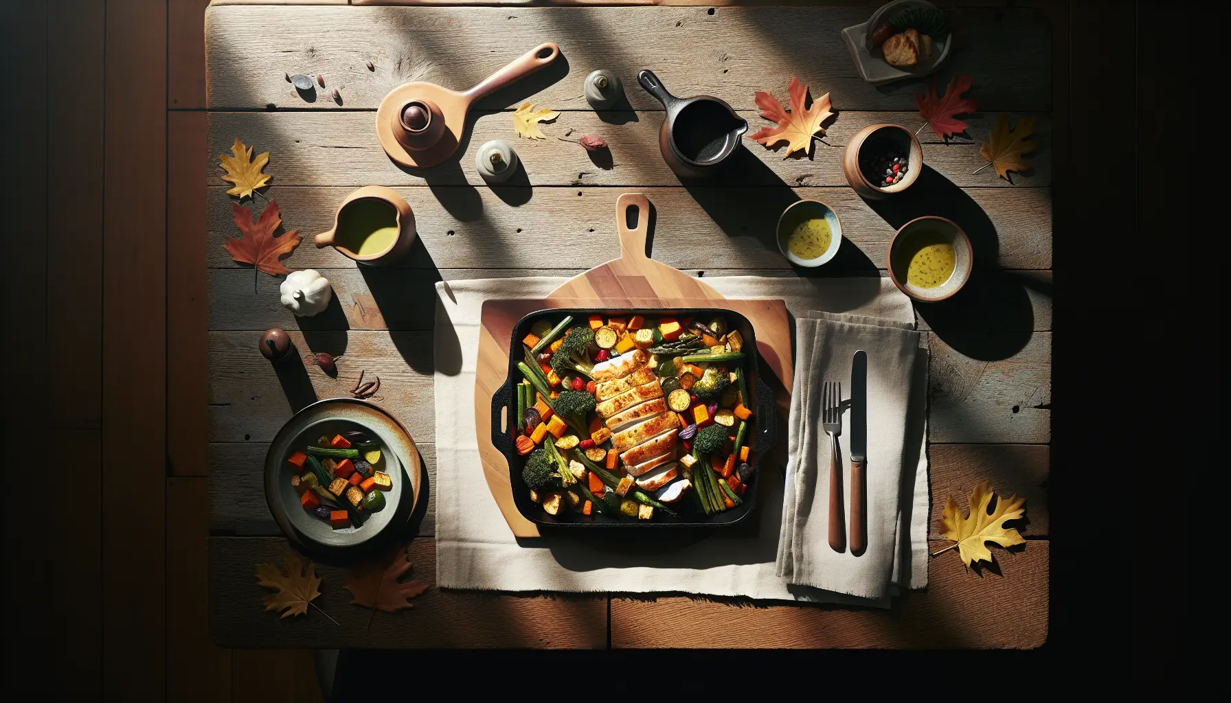 Roasted Autumn Vegetable and Chicken Sheet Pan Dinner plated