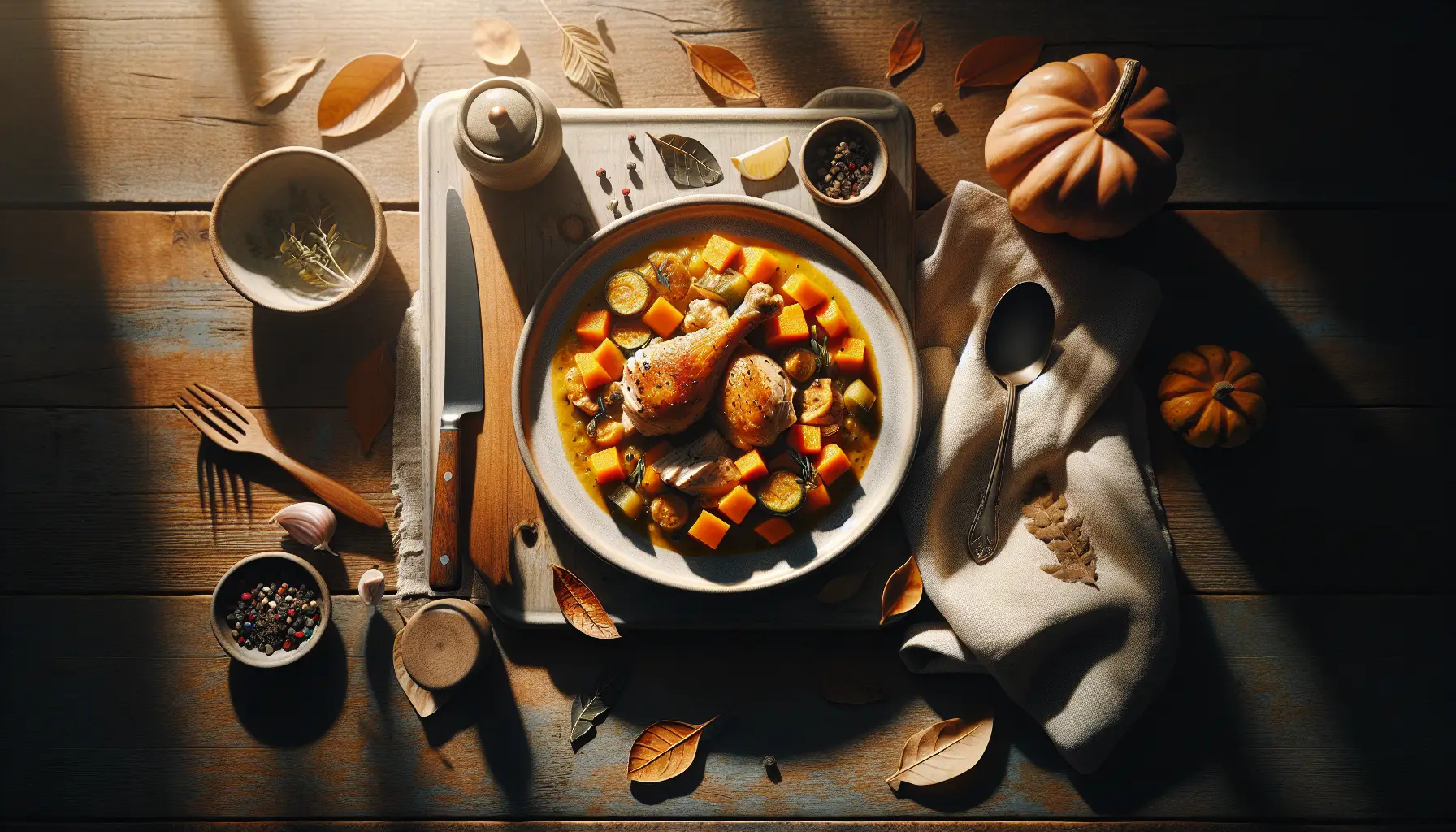 Hearty Autumn Chicken and Butternut Squash Stew plated