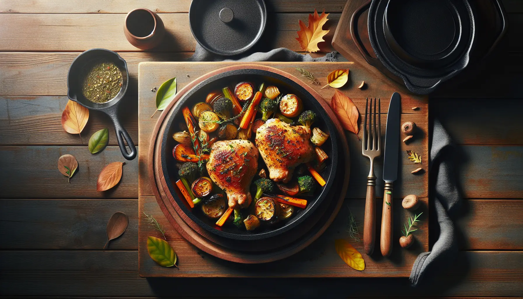 Roasted Autumn Vegetable and Herb-Crusted Chicken Thighs plated