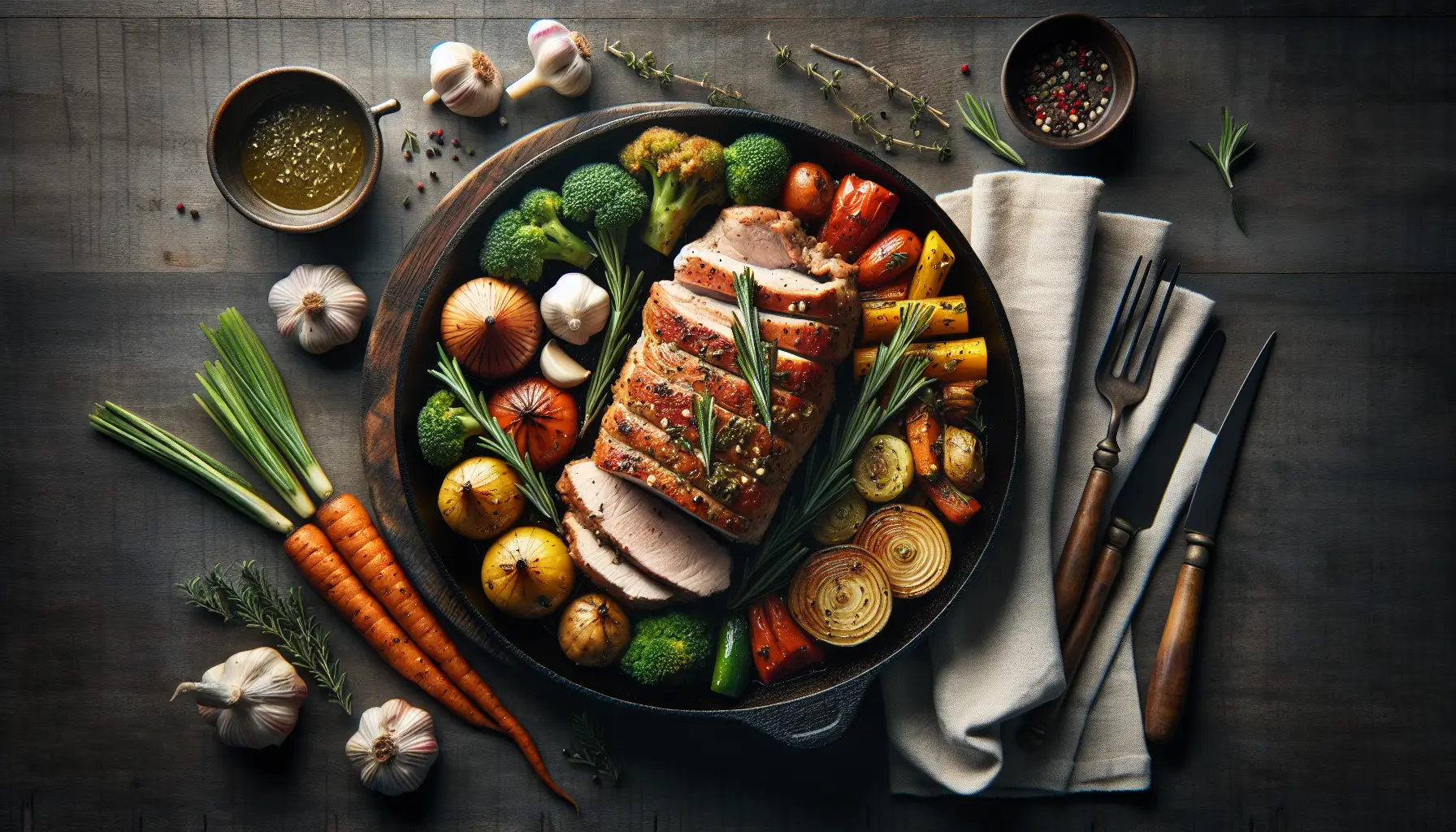 Rosemary Garlic Roasted Pork Tenderloin with Autumn Vegetables plated