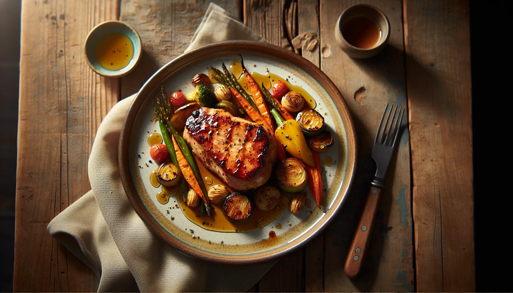 Honey Mustard Glazed Pork Tenderloin with Roasted Autumn Vegetables plated