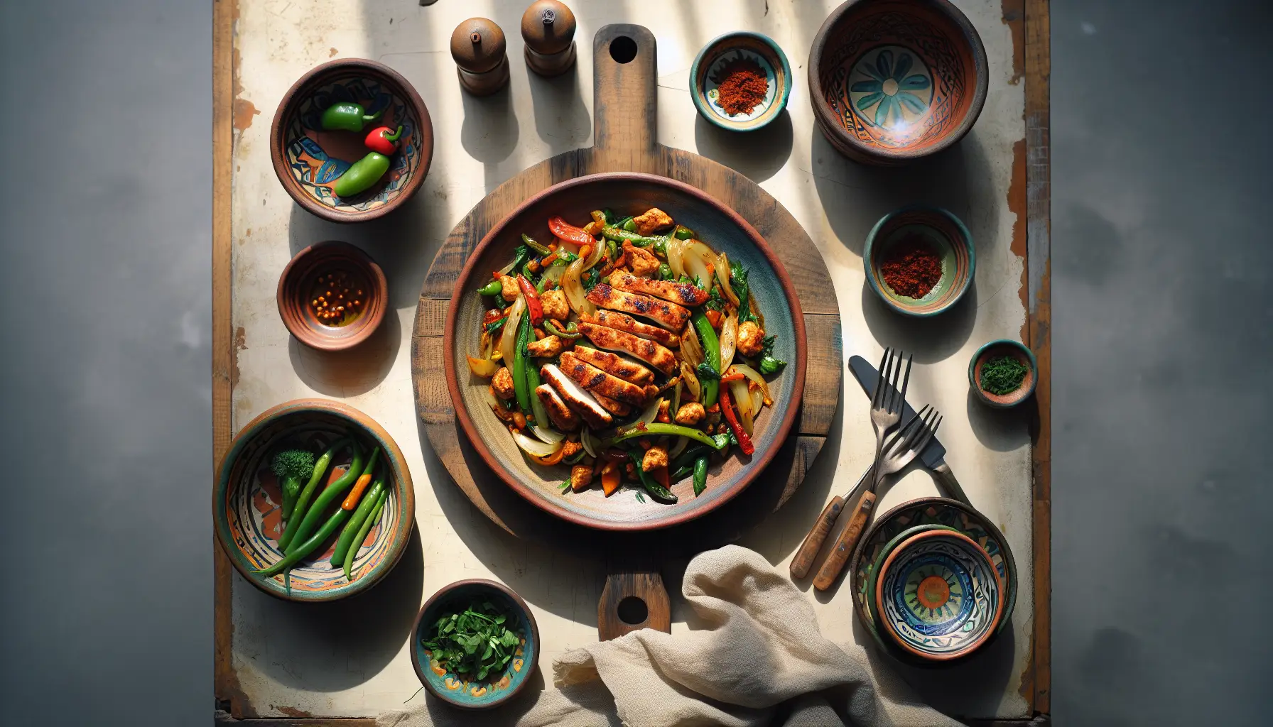 Lebanese Spiced Stir-Fried Chicken with Seasonal Vegetables plated