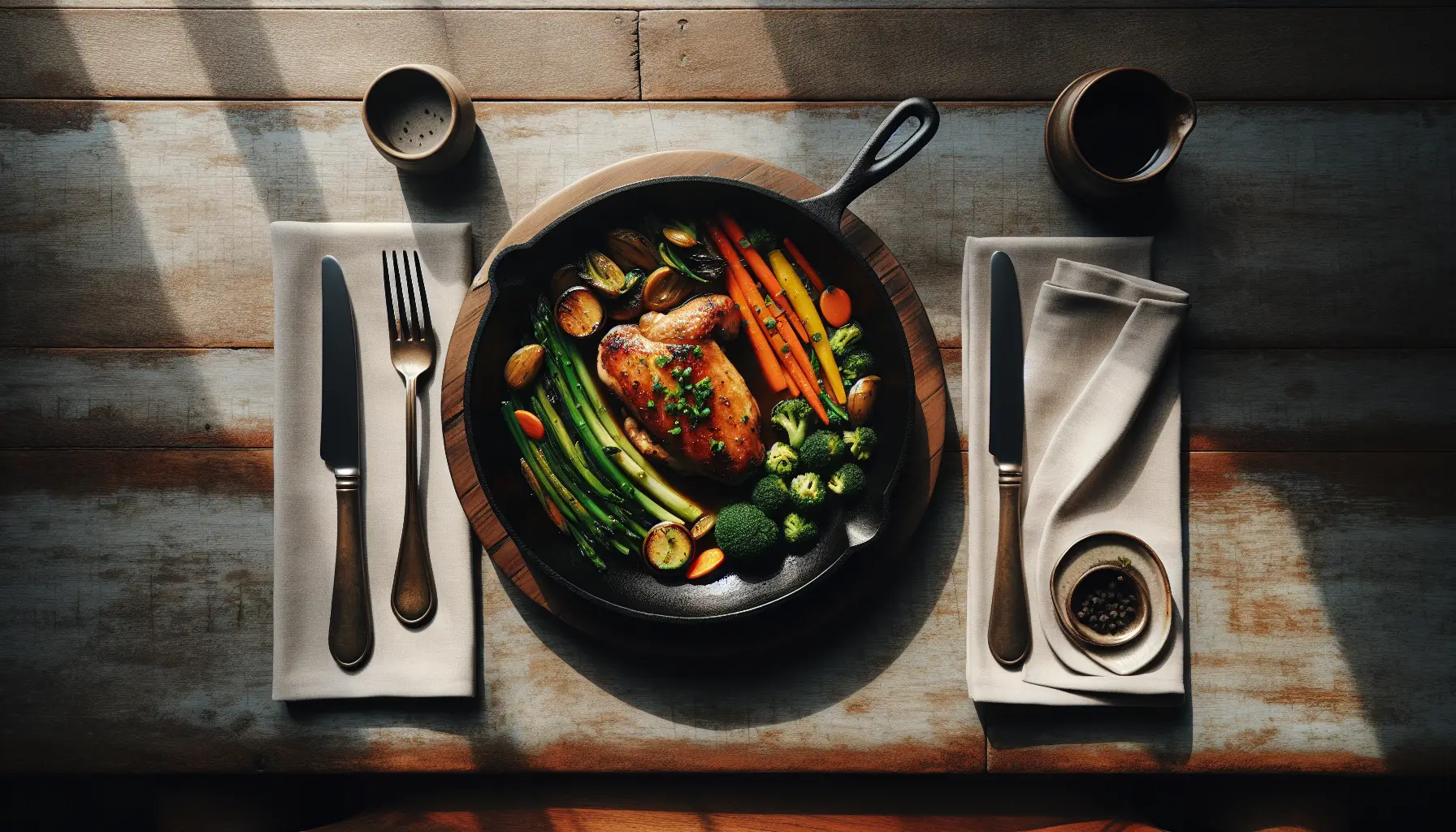 Sautéed Chicken Adobo with Seasonal Vegetables plated