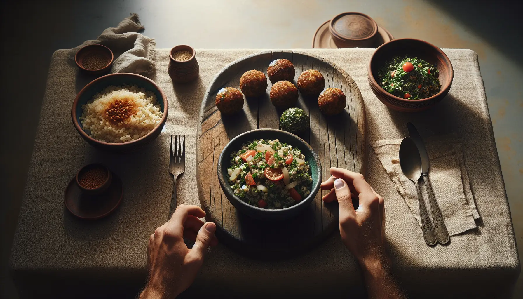 Steamed Lebanese Kibbeh with Tabbouleh Grain Bowl plated