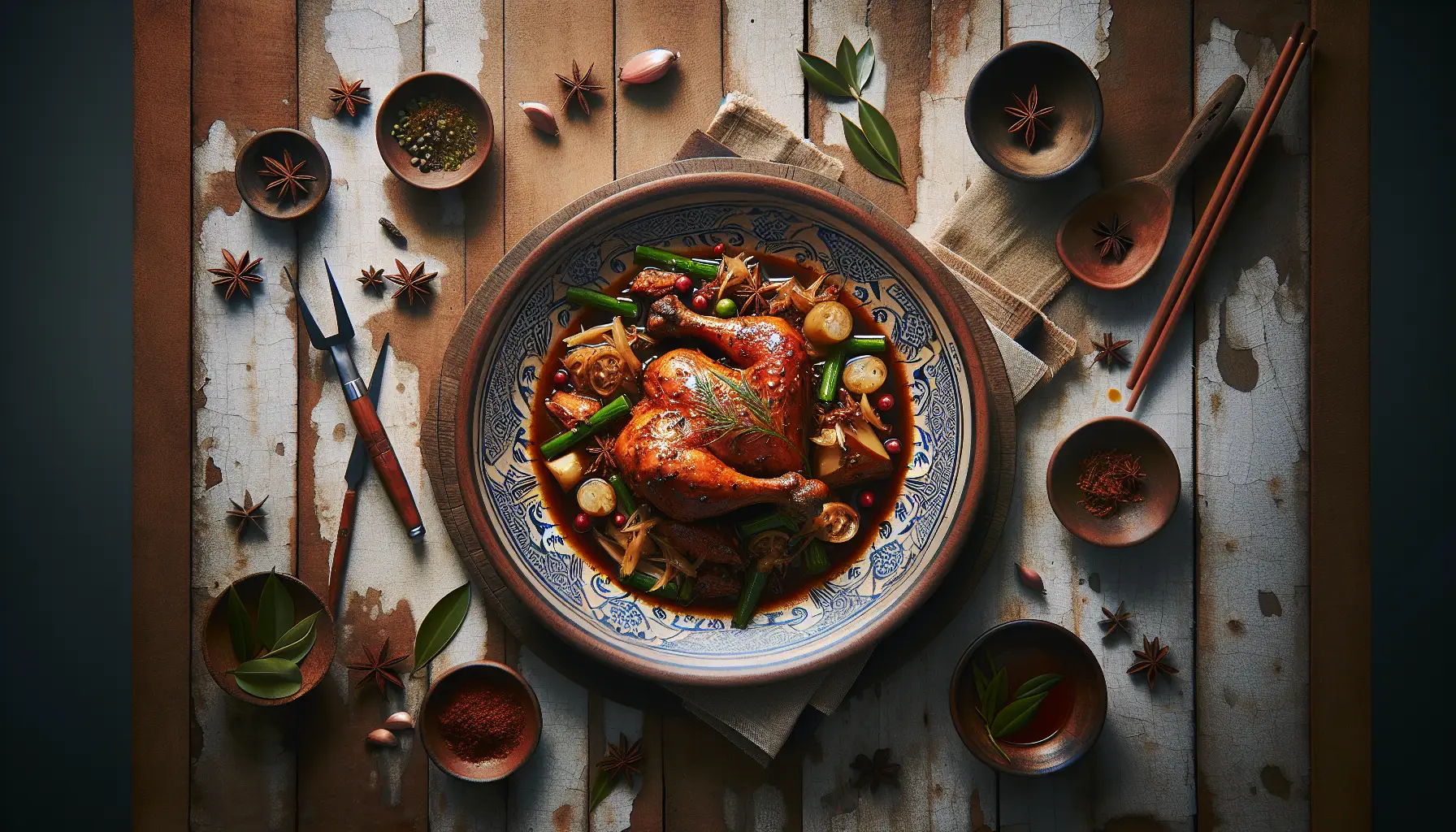 Indonesian Slow-Braised Chicken with Tamarind and Aromatic Spices plated