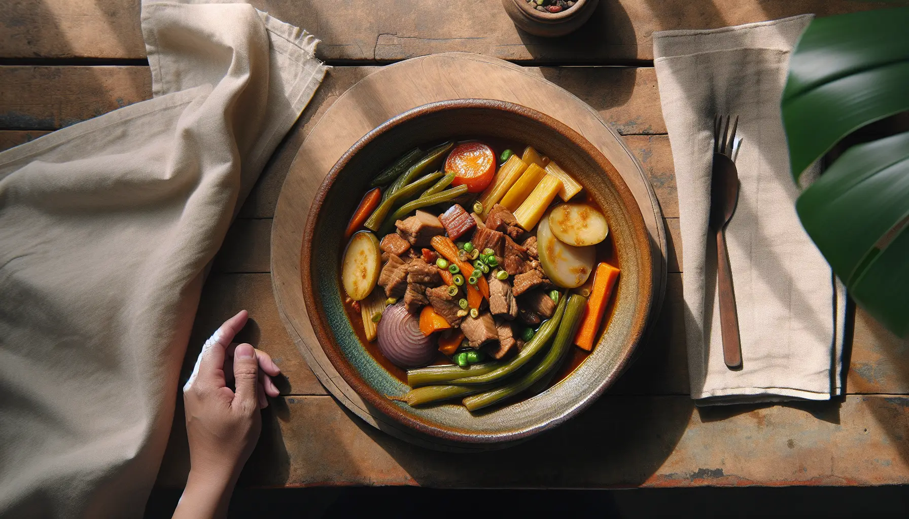 Pinakbet Stewed Pork with Seasonal Vegetables plated