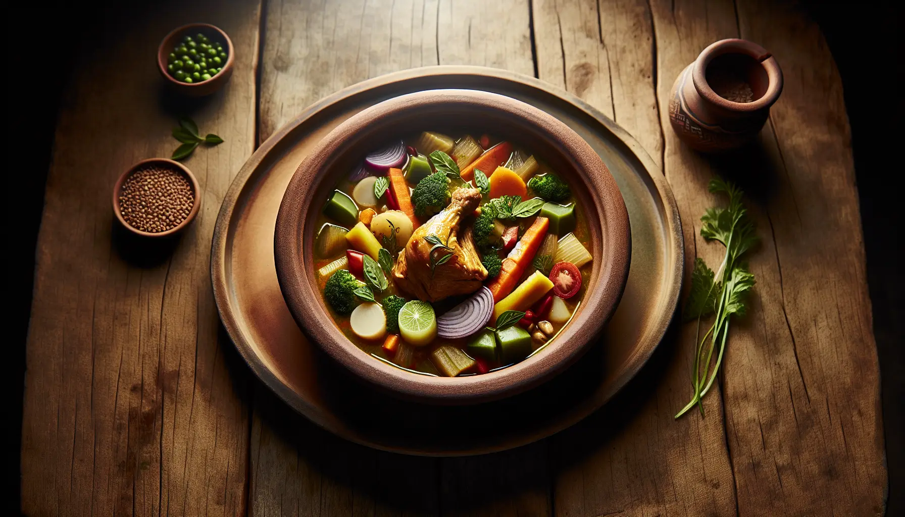 Peruvian Chicken Stew with Seasonal Vegetables plated