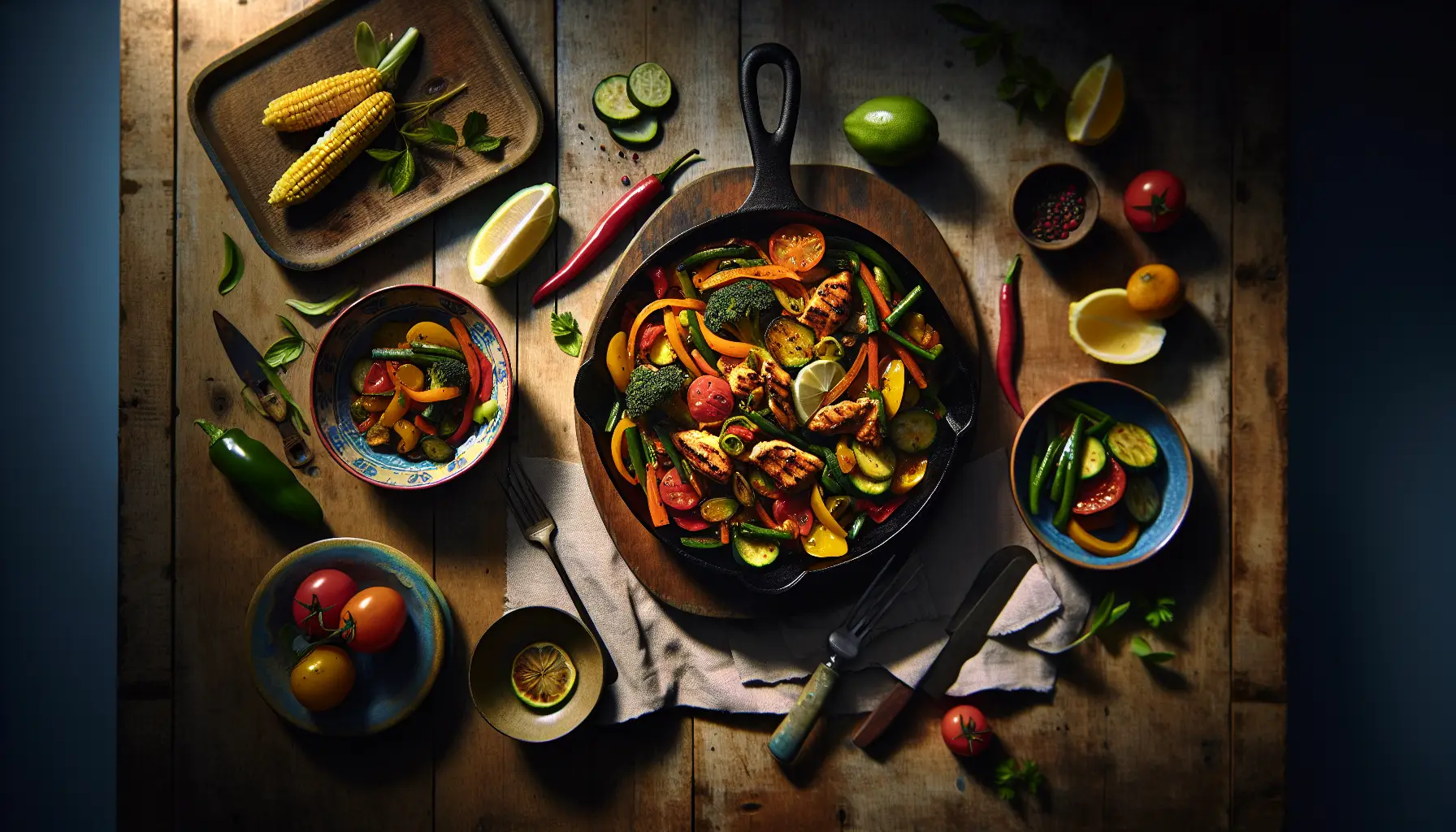 Caribbean Jerk Chicken Stir-Fry with Seasonal Vegetables plated