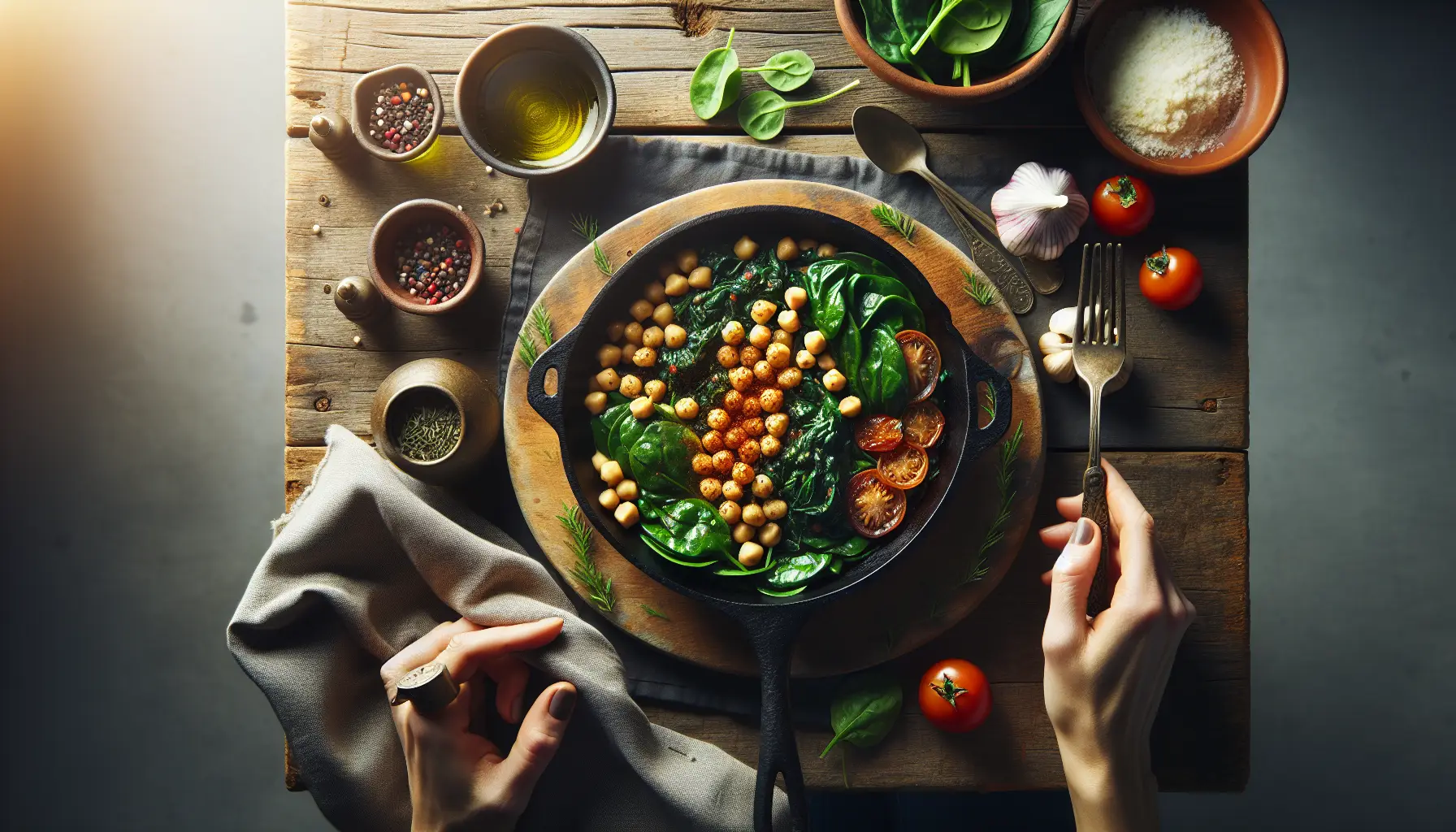 Lebanese Chickpea and Spinach Skillet Supper plated
