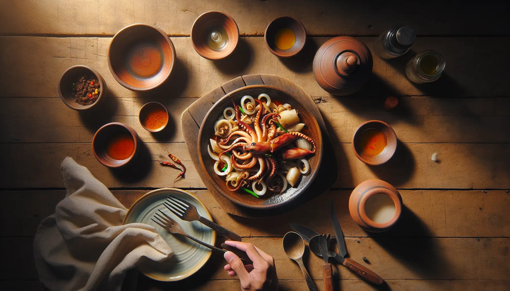 Adobong Pusit (Filipino Braised Squid) plated