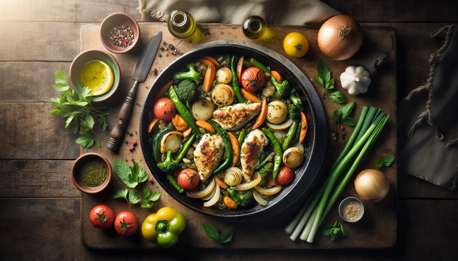 Lebanese Chicken Skillet with Seasonal Vegetables plated