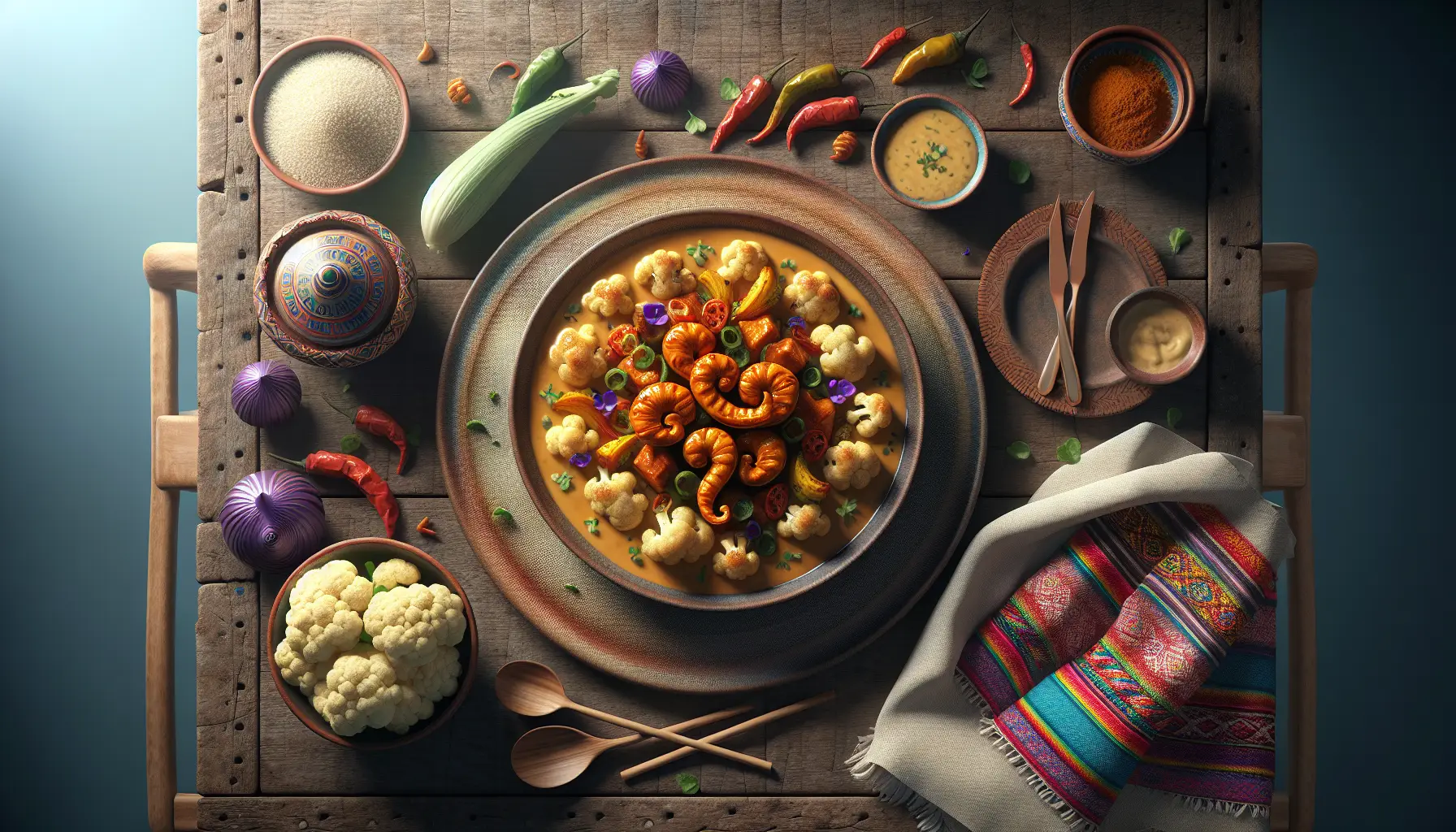 Peruvian Aji de Gallina with Roasted Cauliflower plated