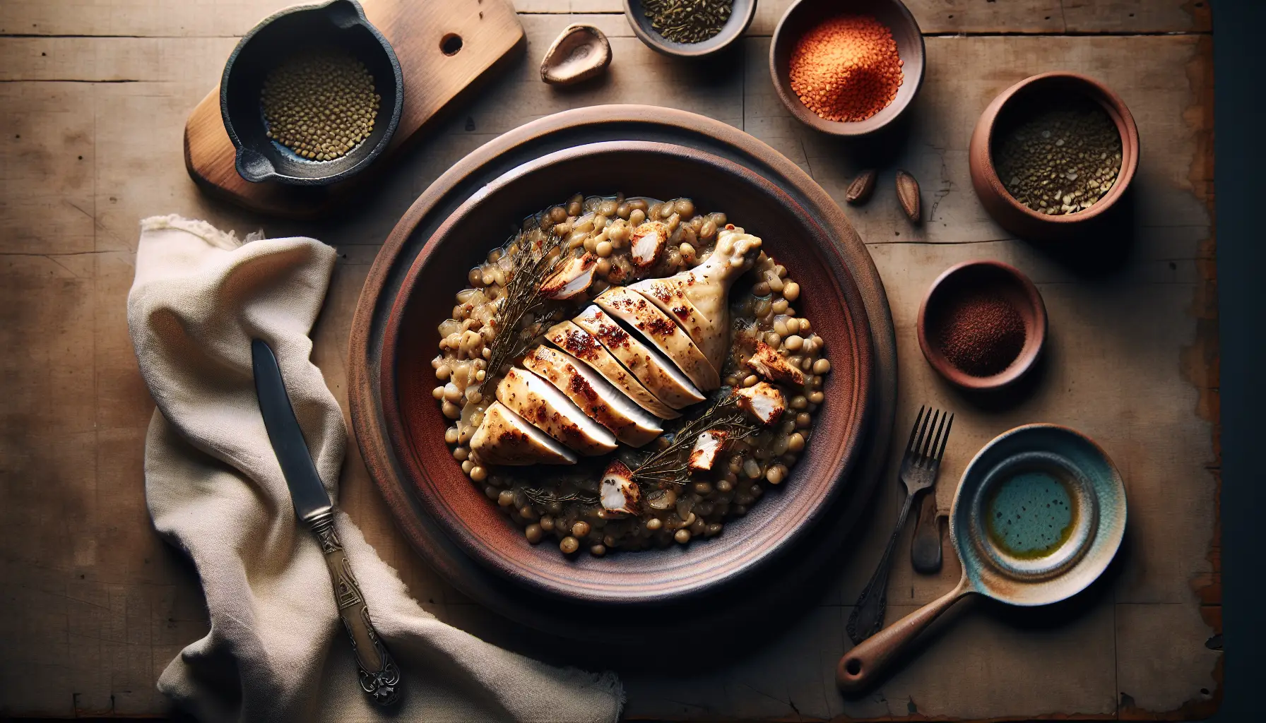 Lebanese Poached Chicken with Sumac and Lentils plated