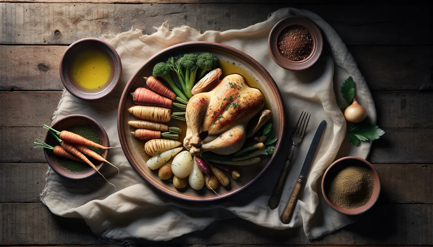 Lebanese Poached Chicken with Seasonal Root Vegetables plated