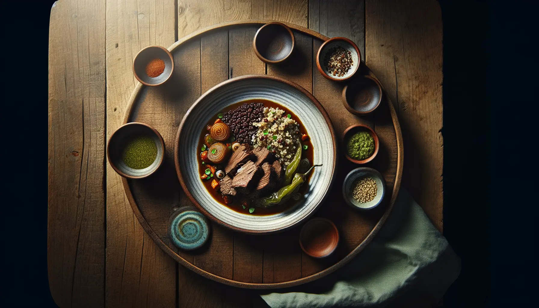 Peruvian-Style Slow Braised Beef with Quinoa and Aji Verde plated