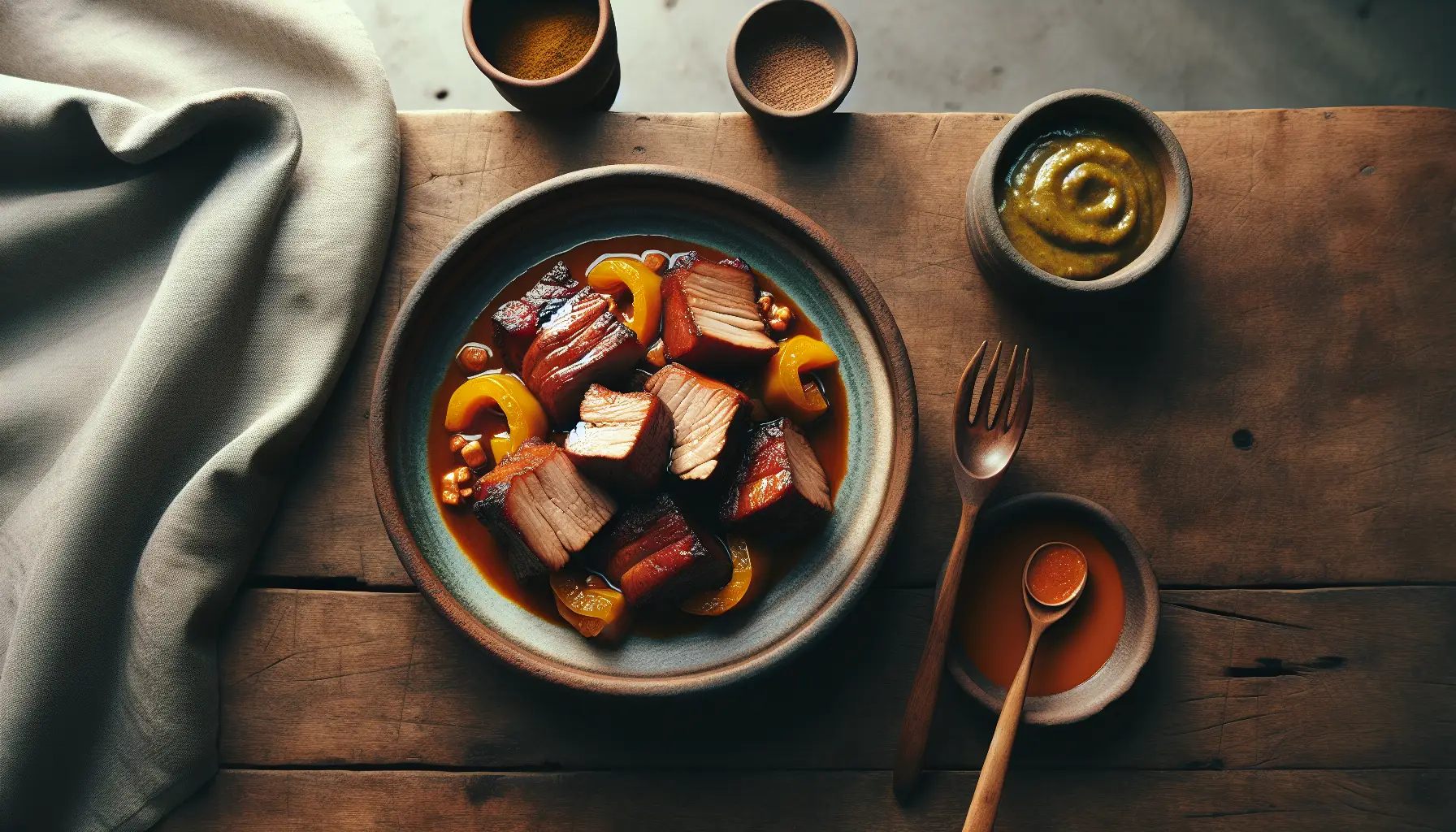 Peruvian-Style Slow Braised Pork with Aji Amarillo Sauce plated