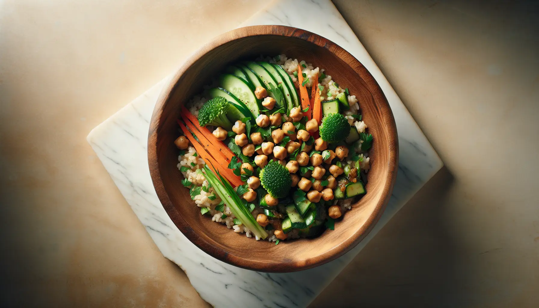 Lebanese Chickpea and Herb Stir-Fry Grain Bowl plated