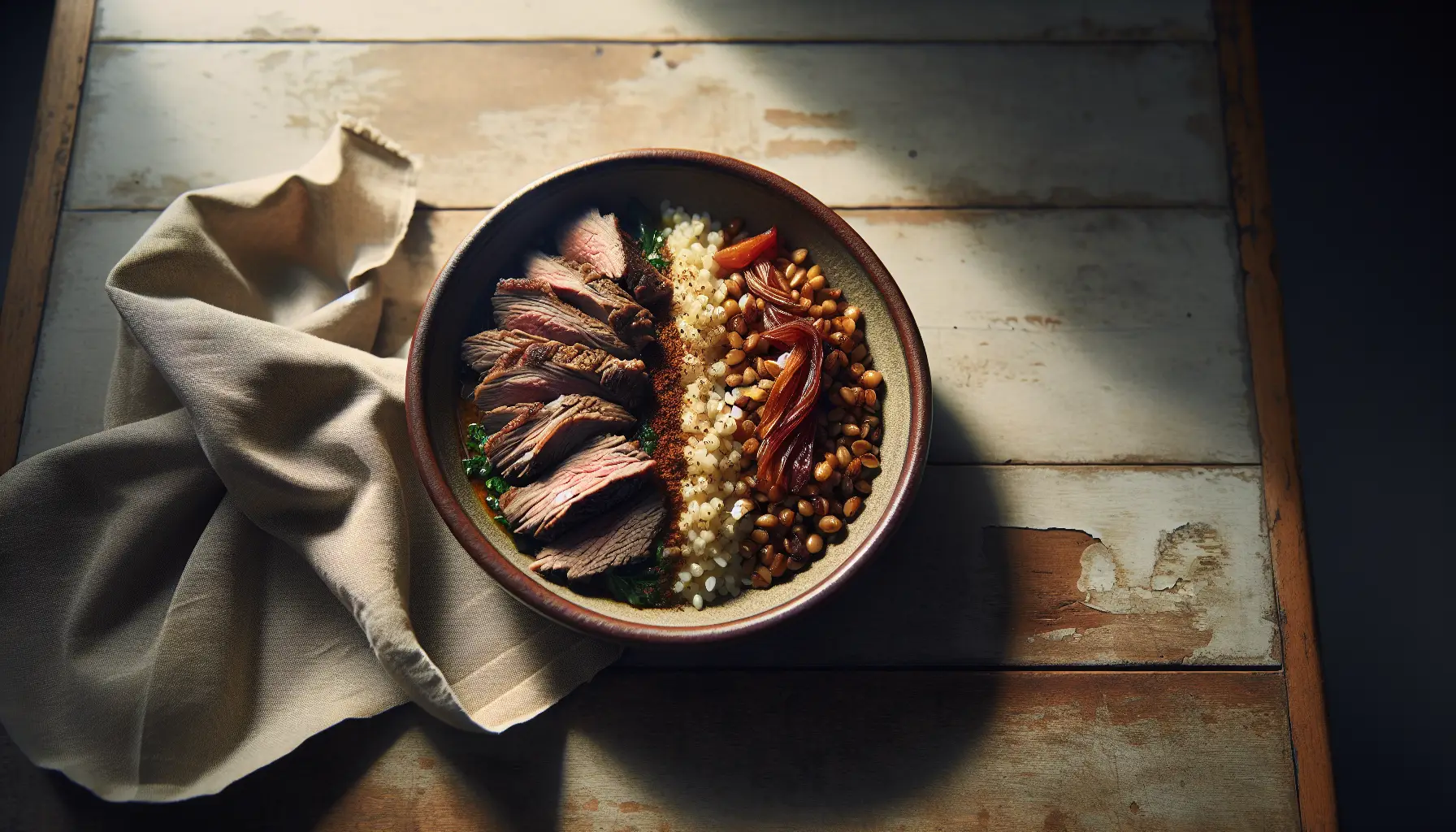 Lebanese Pressure-Cooked Lamb and Freekeh Grain Bowl plated