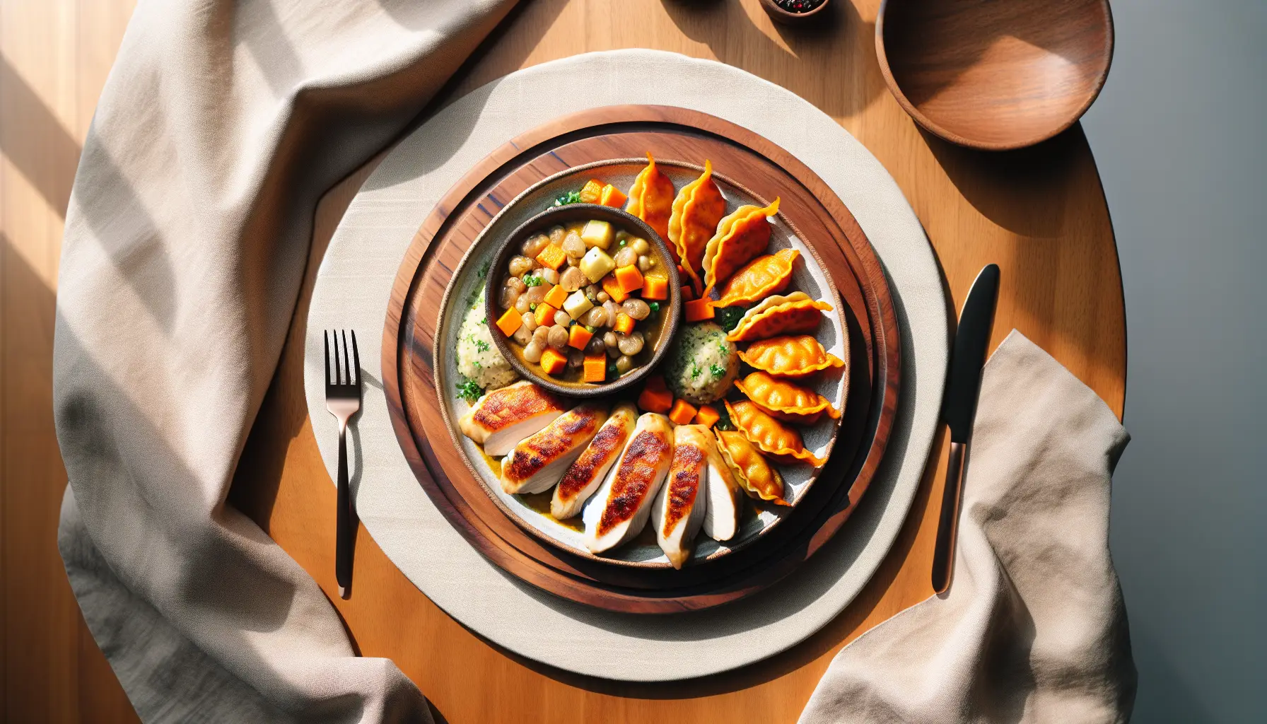 Peruvian Chicken and Sweet Potato Dumplings plated