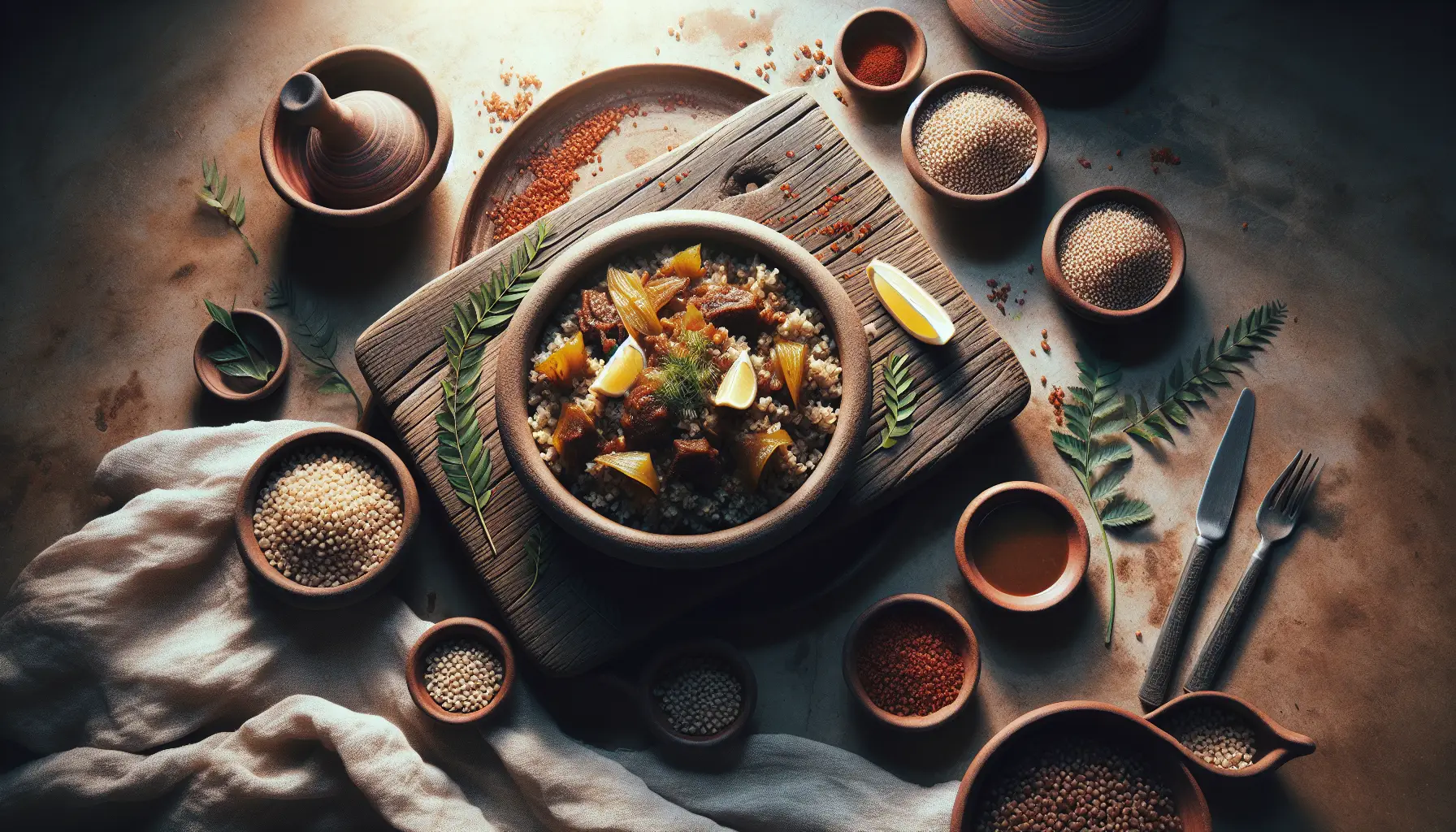 Ethiopian-Inspired Pressure-Cooked Chicken and Teff Grain Bowl plated