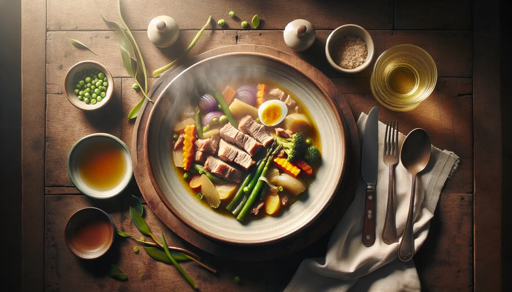 Filipino Pork Nilaga Stew with Seasonal Vegetables plated