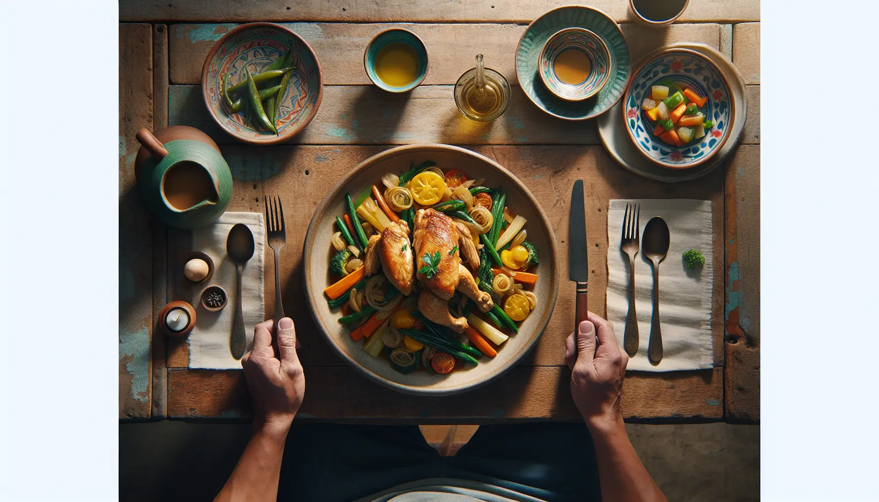 Chicken Giniling with Stir-Fried Seasonal Vegetables plated