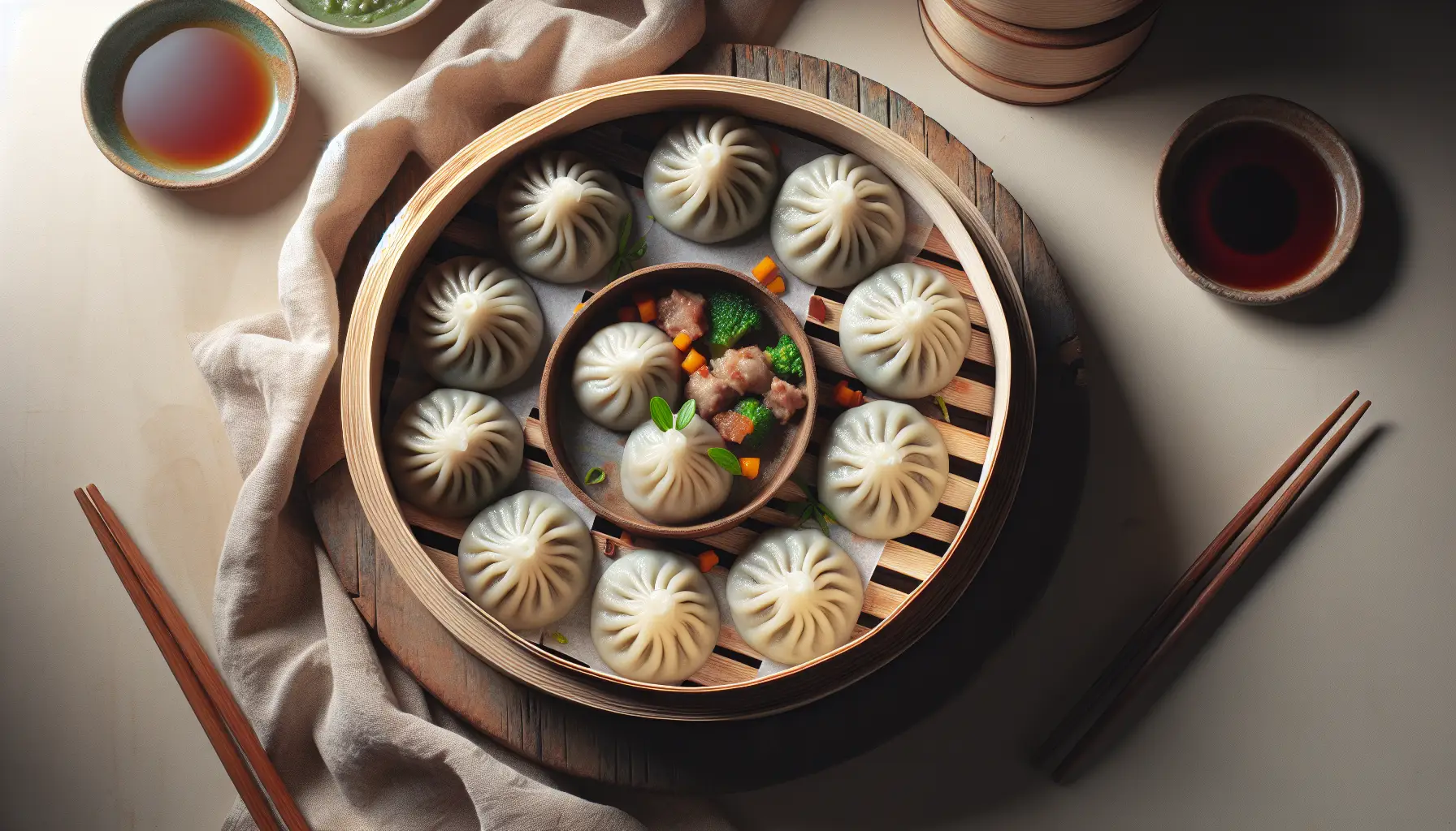 Pork and Vegetable Puto Steamed Dumplings plated