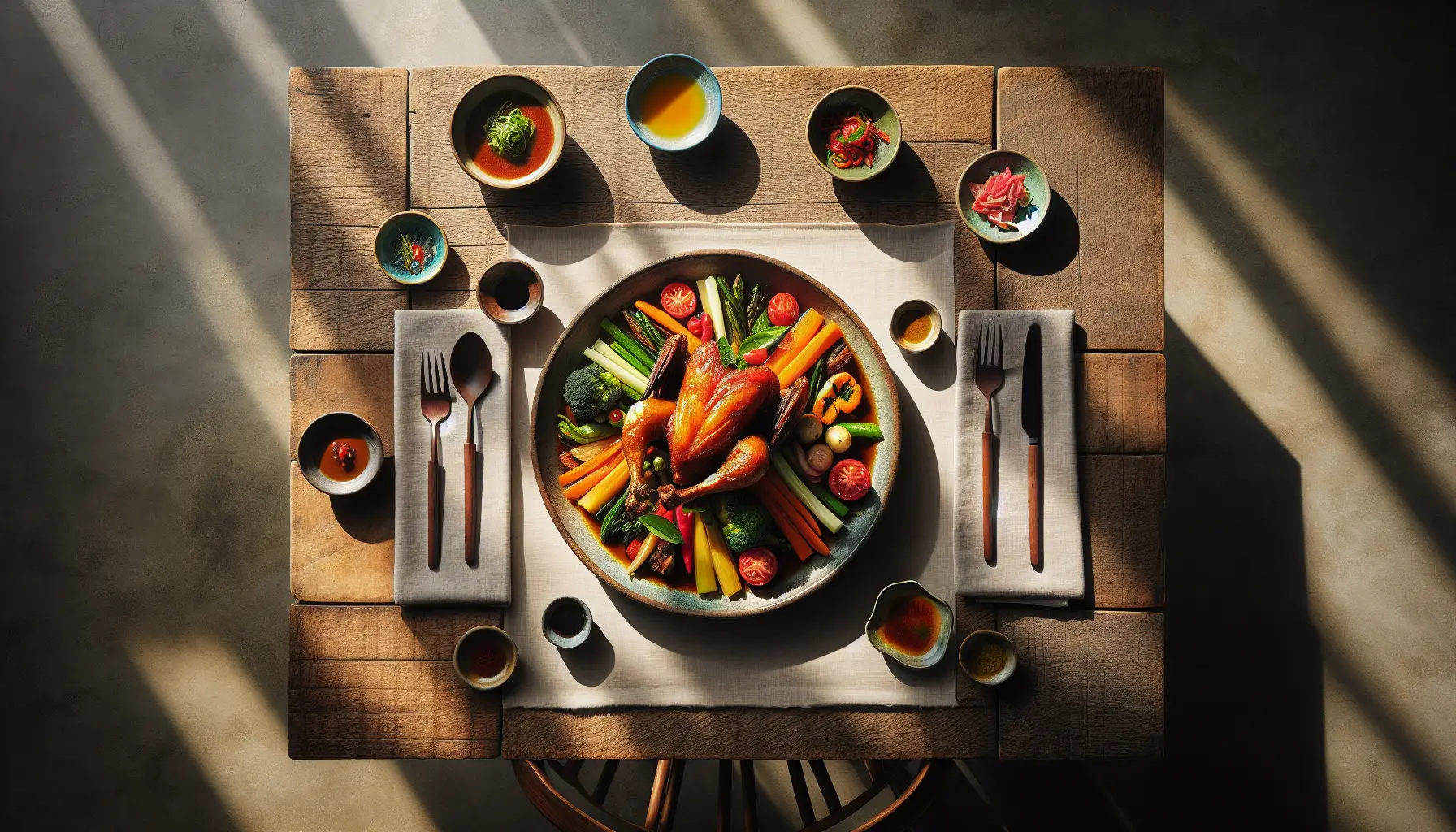 Braised Indonesian Ayam Bumbu Bali with Seasonal Vegetables plated