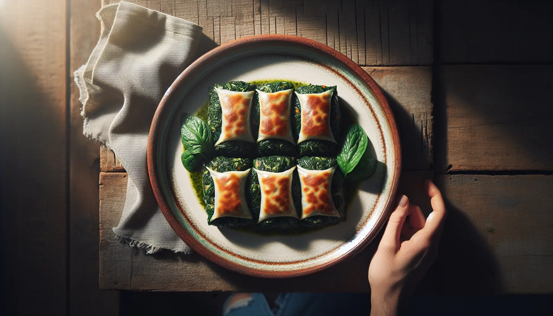 Lebanese Spinach and Beef Sambousek plated