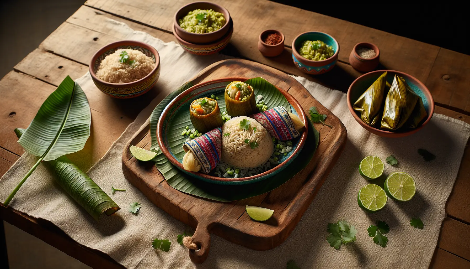 Peruvian Tamalitos Verdes with Cilantro-Lime Rice plated