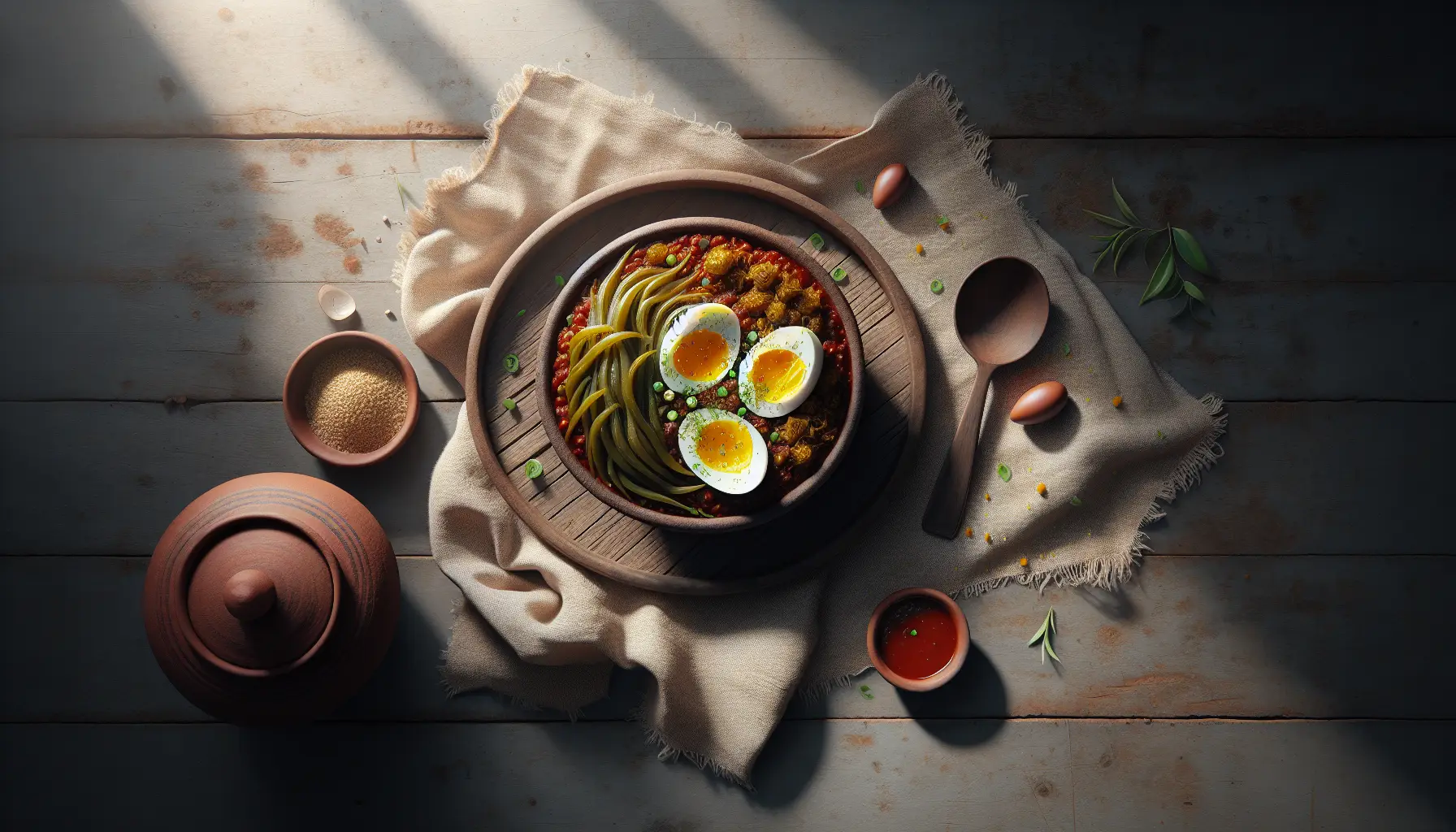 Ethiopian Doro Wat with Poached Hard-Boiled Eggs plated