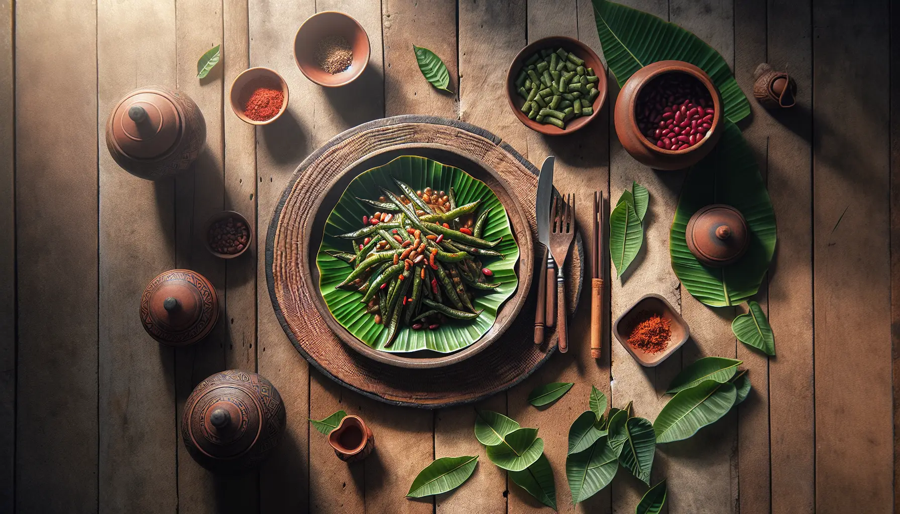 Indonesian Pepes Ikan with Seasoned Winged Beans plated