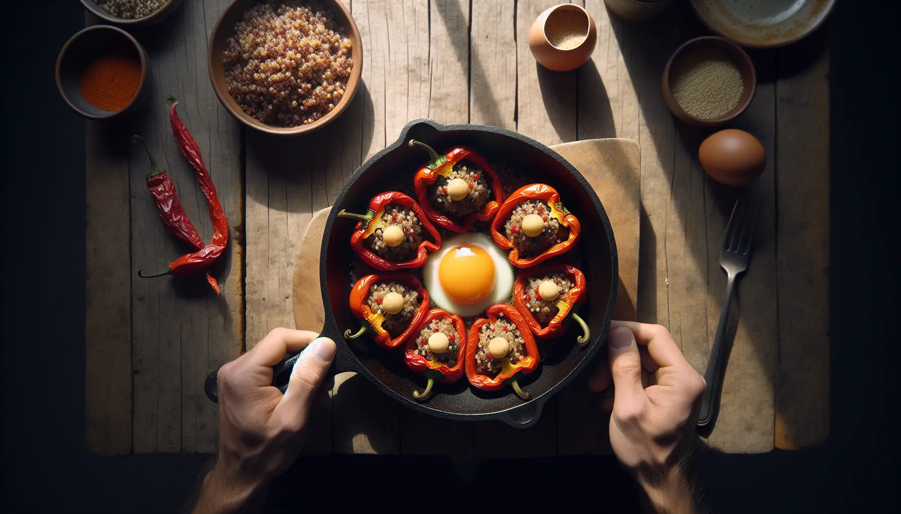 Peruvian Stuffed Piquillo Peppers with Quinoa and Egg plated