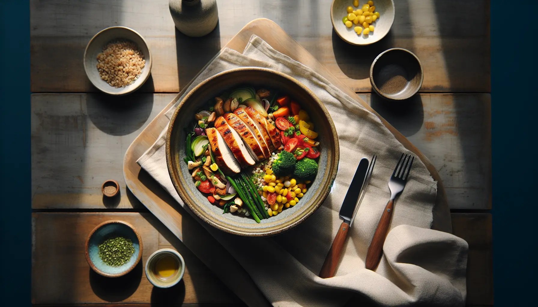 Filipino Steamed Chicken Grain Bowl with Seasonal Vegetables plated