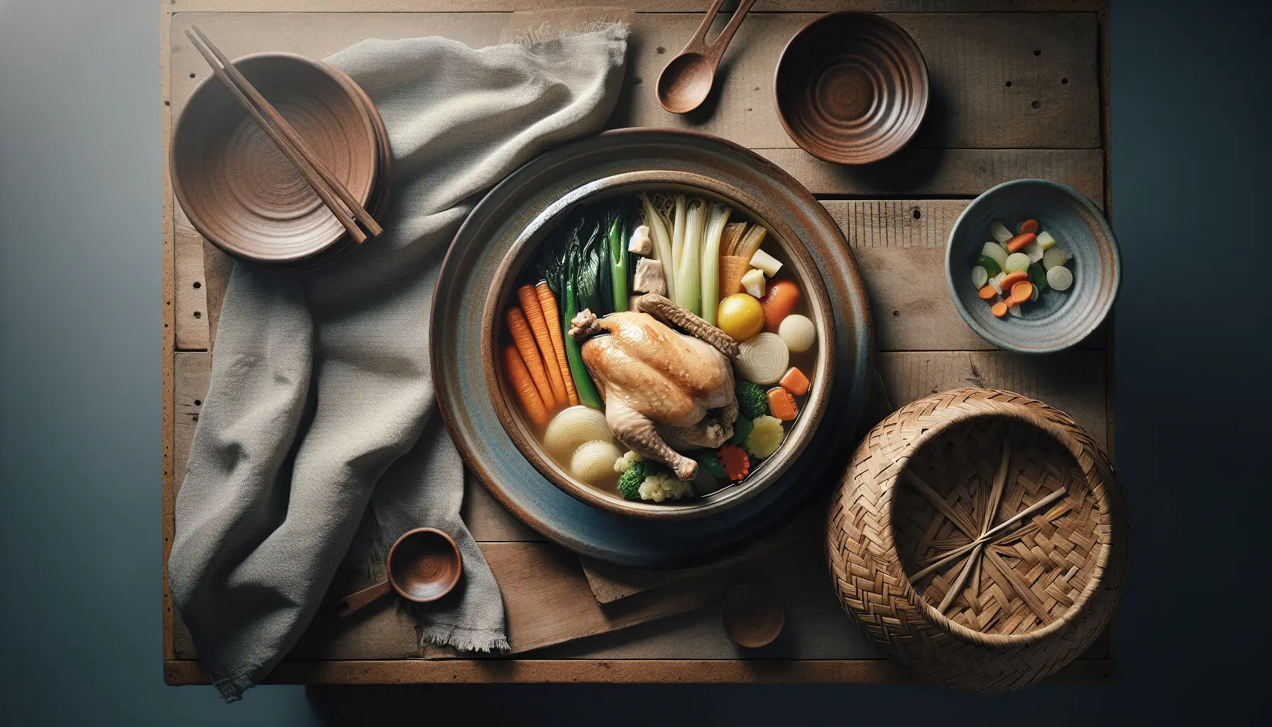 Steamed Filipino Chicken Pochero with Winter Vegetables plated