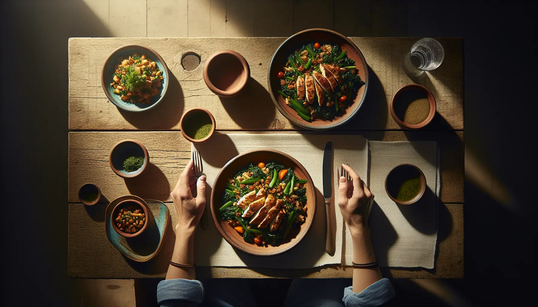 Lebanese-Inspired Chicken Mujaddara with Sautéed Greens plated