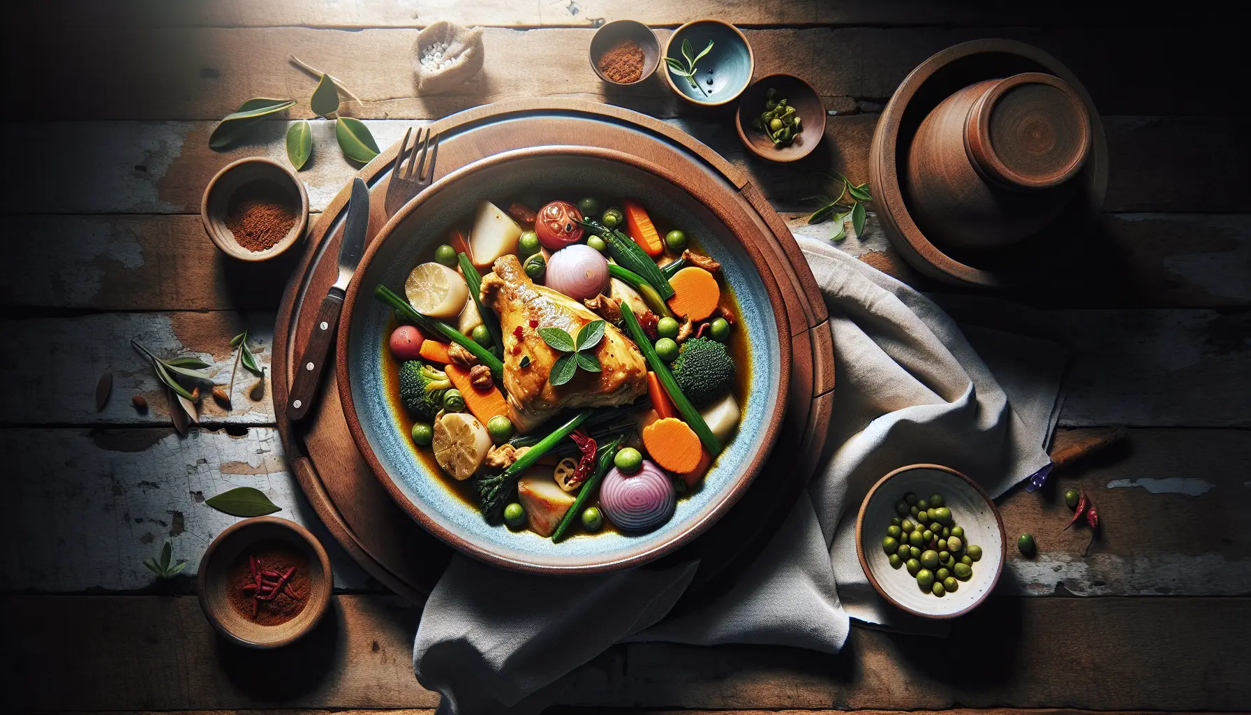 Indonesian Pressure-Cooked Chicken Gulai with Seasonal Vegetables plated