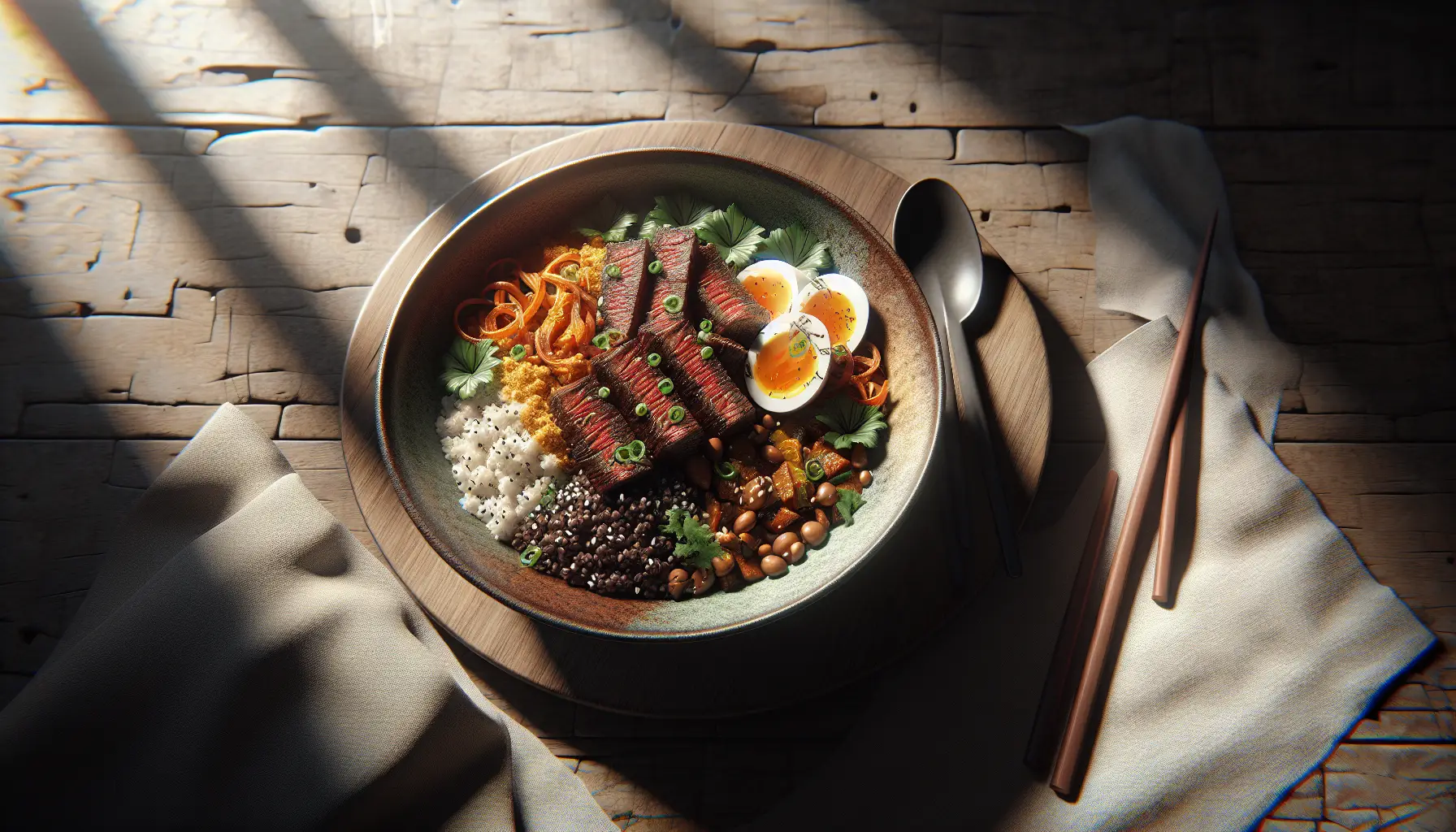 Indonesian Spiced Coconut Beef Grain Bowl plated