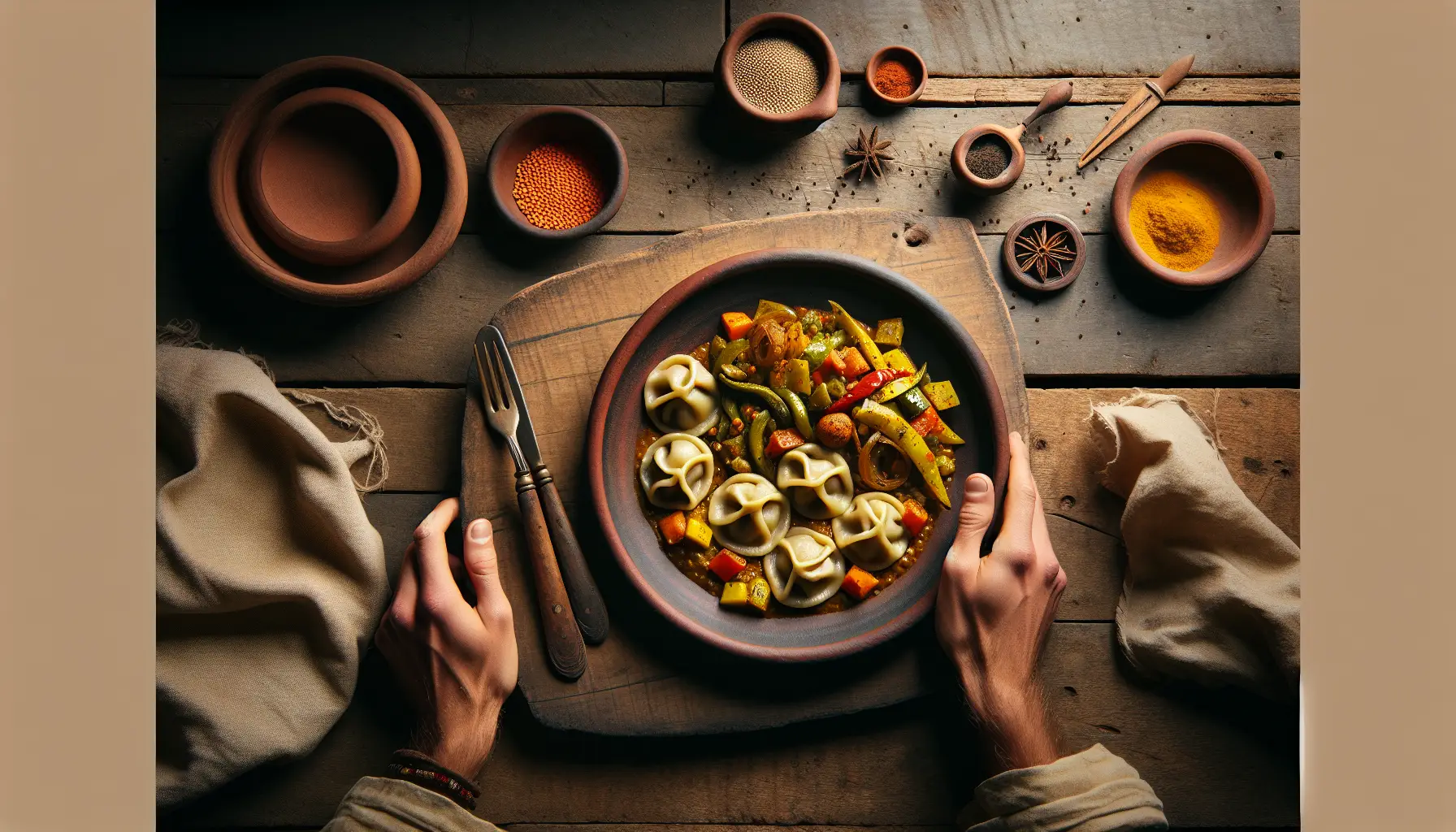 Ethiopian-Inspired Lentil Dumplings with Spiced Seasonal Vegetables plated