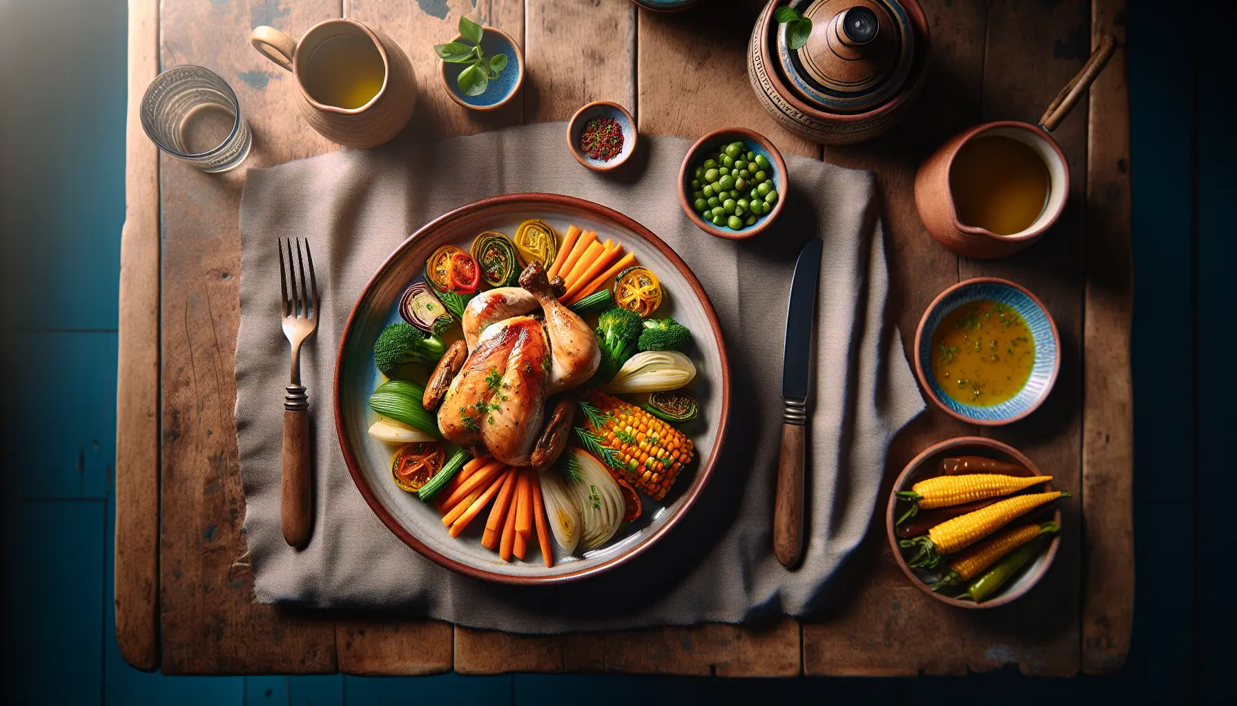 Peruvian-Style Steamed Chicken with Seasonal Vegetables plated