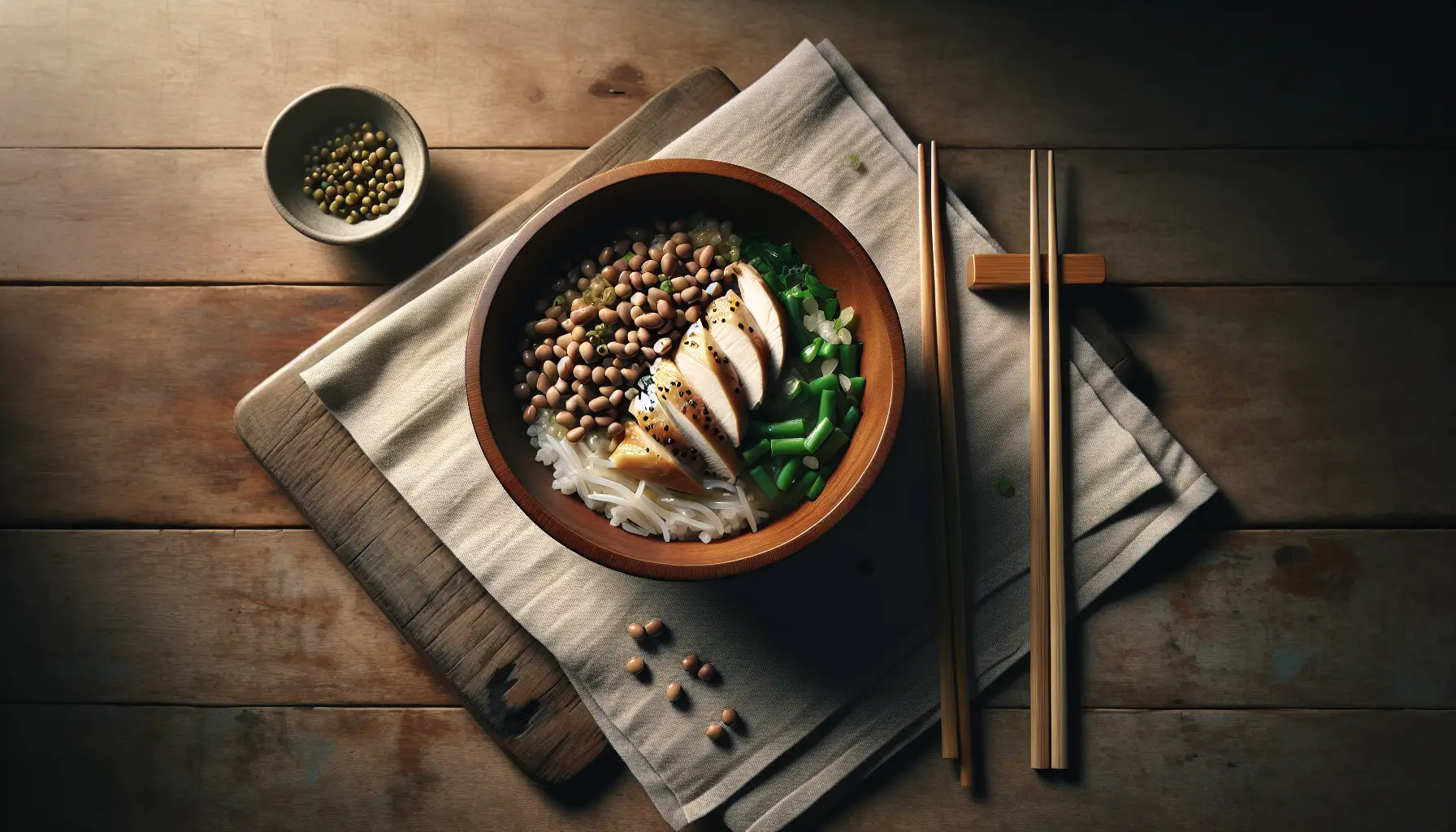 Poached Chicken and Mung Bean Grain Bowl plated