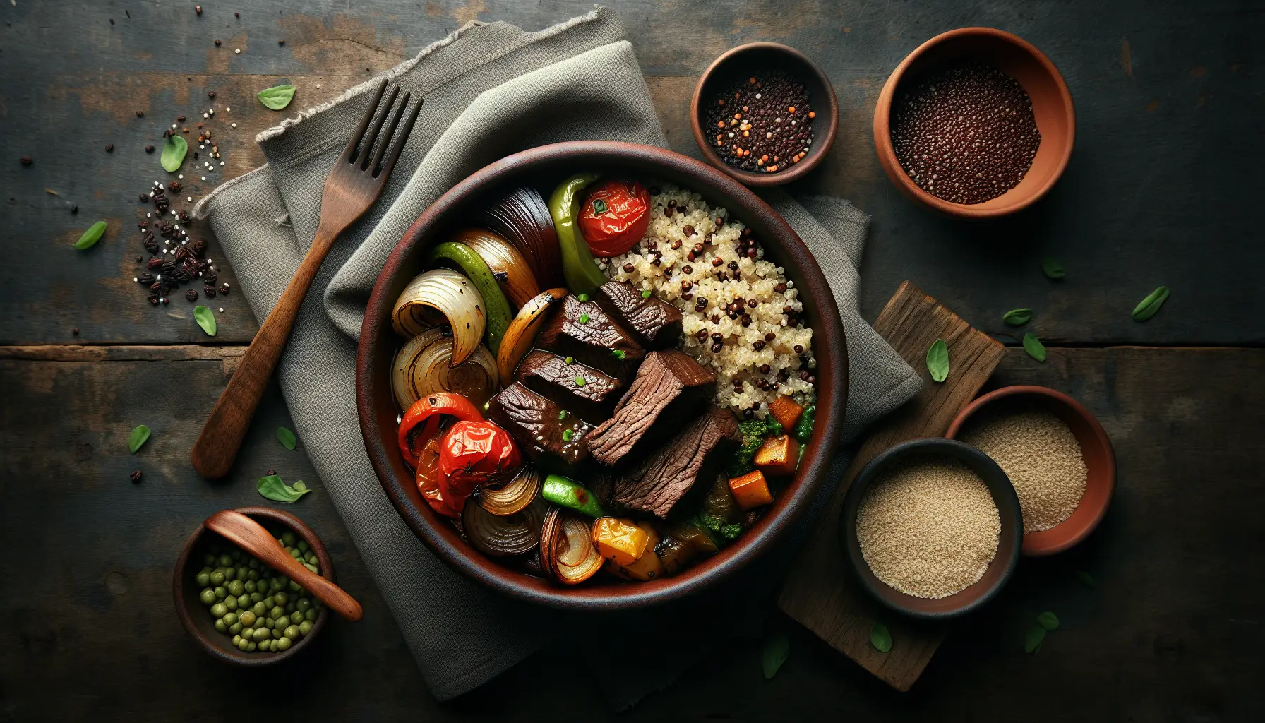 Peruvian Slow-Braised Beef with Quinoa and Roasted Vegetables plated