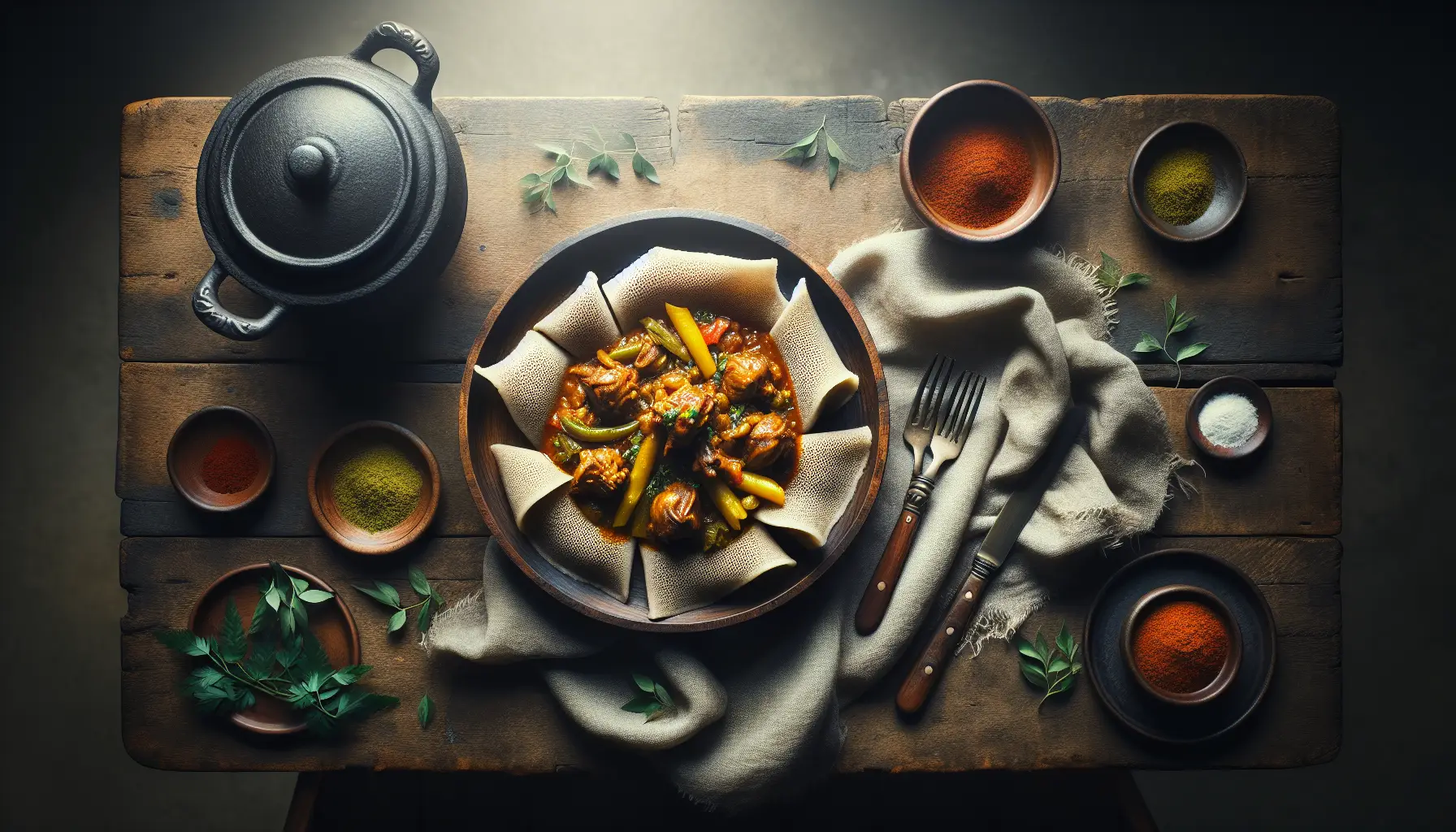 Ethiopian Spiced Chicken Stew with Injera Dumplings plated