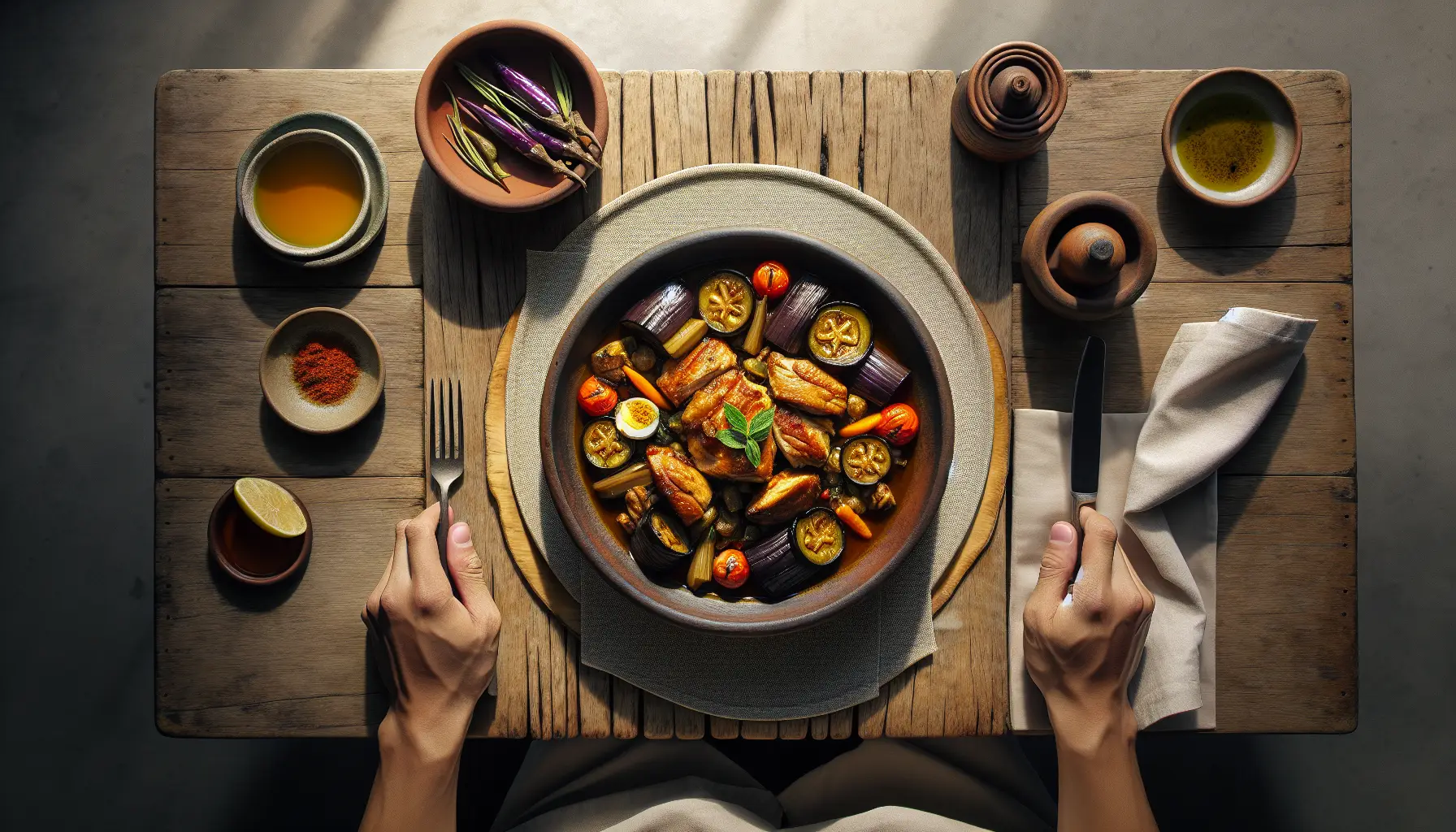 Chicken Adobo Braise with Seasonal Eggplant plated