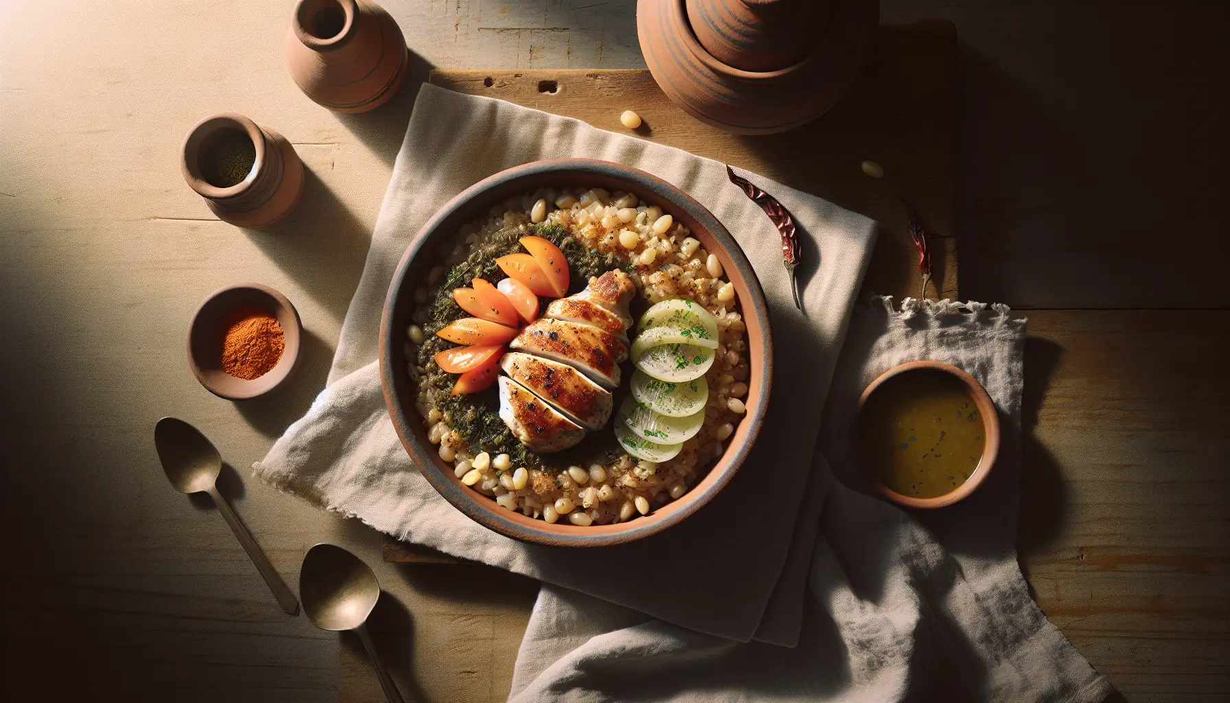 Lebanese Chicken Mujaddara Grain Bowl plated
