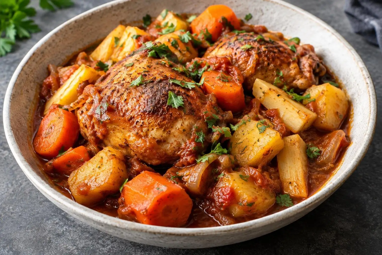 Ethiopian-Inspired Slow-Simmered Berbere Chicken Stew plated and ready to serve