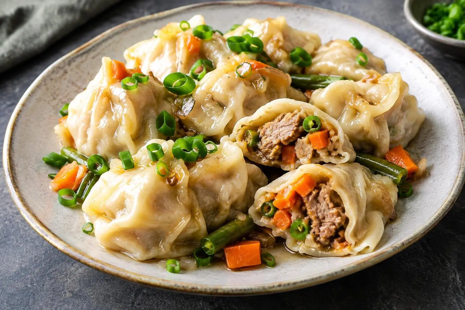 Pork and Vegetable Puto Steamed Dumplings plated and ready to serve